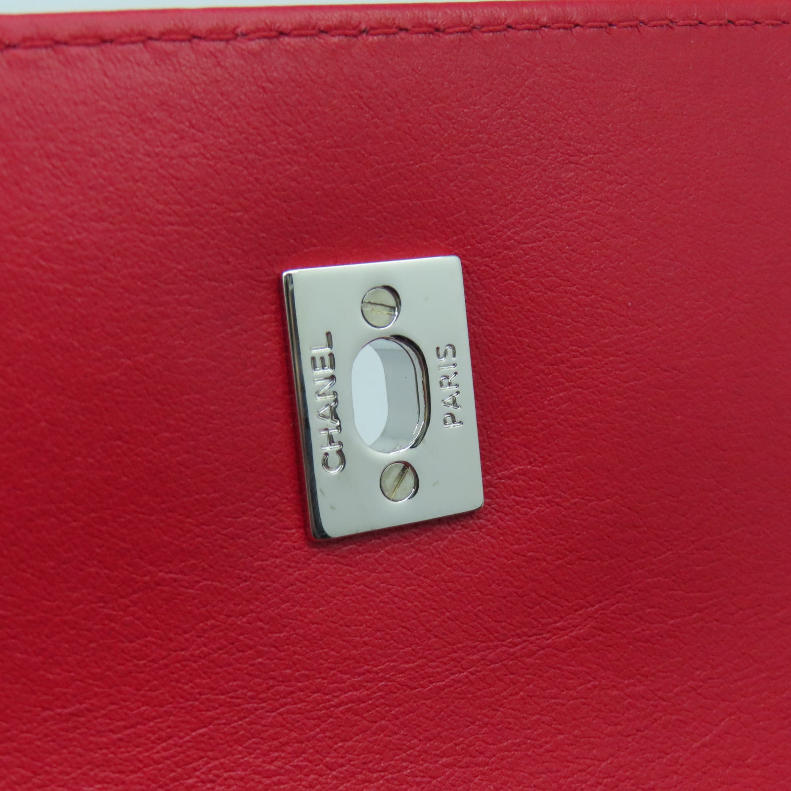 CHANEL 菱格牛皮皮革Chain Shoulder Bag銀扣鏈帶肩背袋紅色