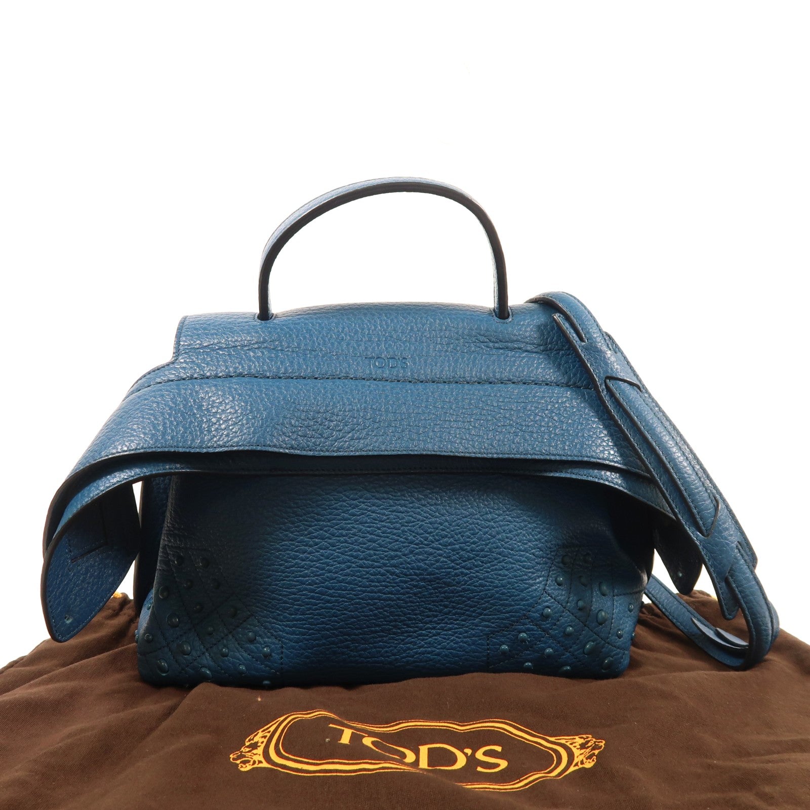TOD'S 牛皮皮革Shoulder Bag銀扣手挽肩背兩用袋藍色