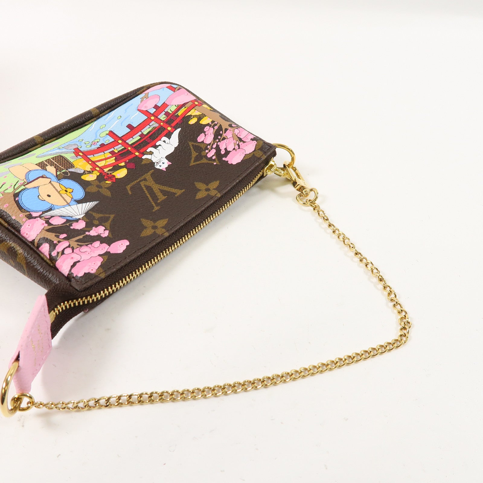 LOUIS VUITTON Monogram Mini Pochette Accessoires金扣手挽袋啡色/彩色