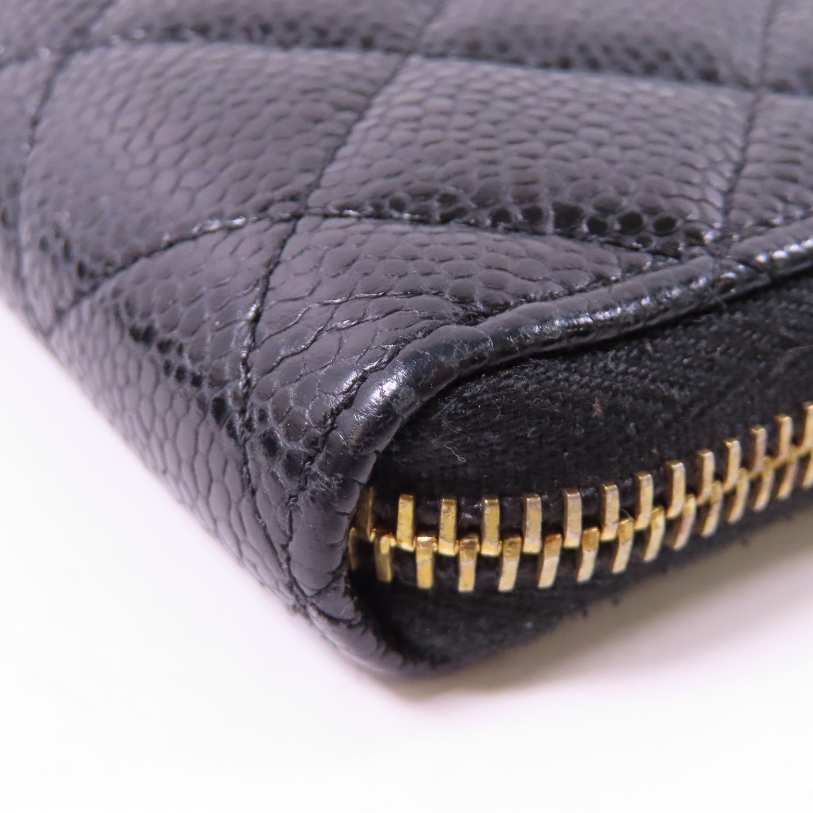 CHANEL 菱格牛皮皮革Long Zipper Wallet金扣長錢包黑色