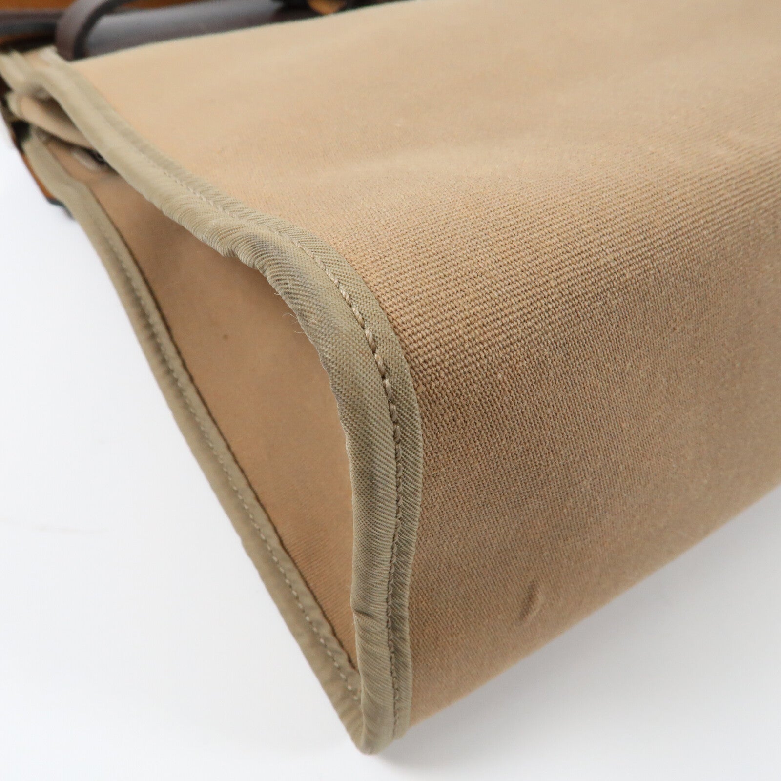 HERMES 帆布/牛皮皮革Herbag PM銀扣手挽肩背兩用袋Etoupe