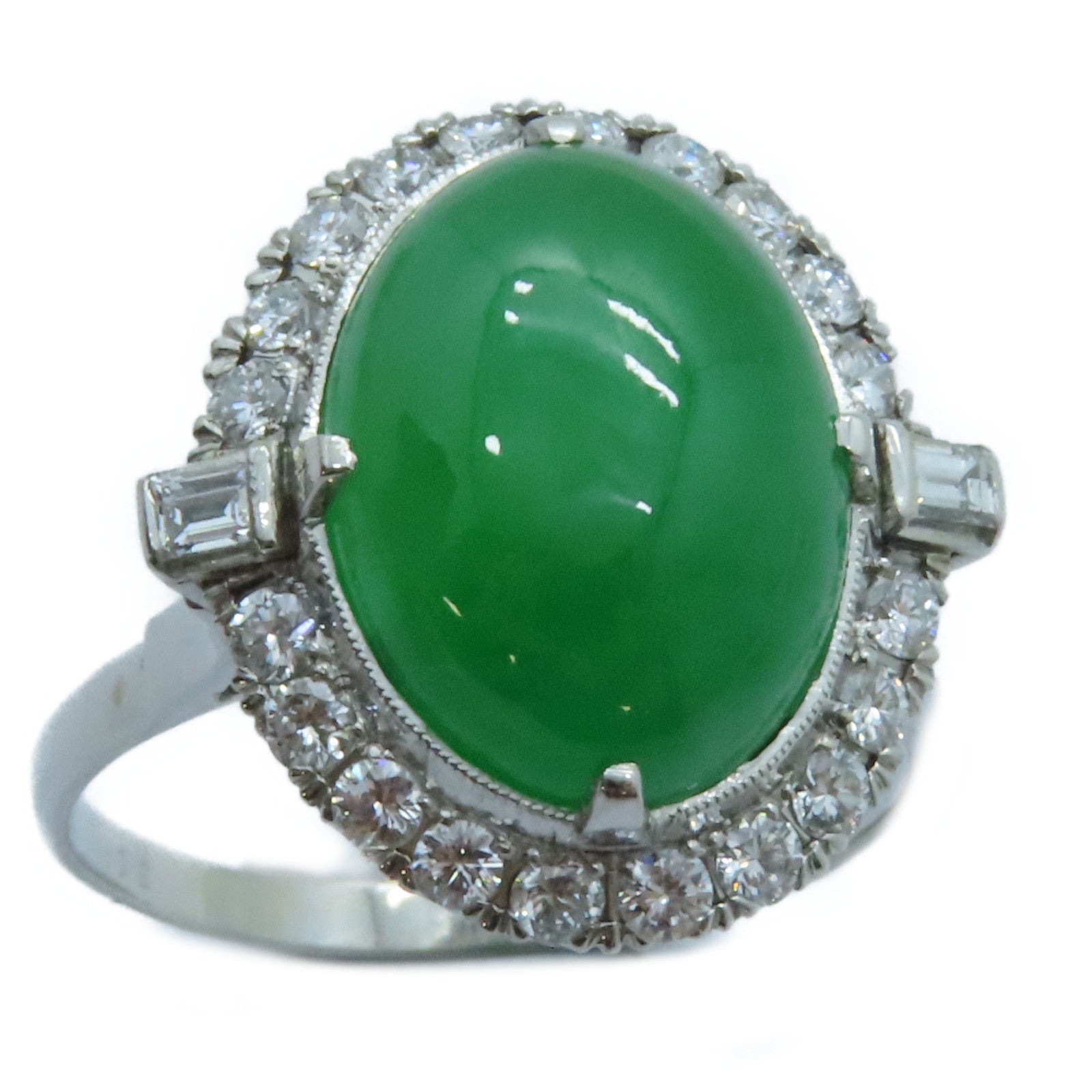 JEWELRY PT750鉑金Jade Diamond Ring 8.4ct翡翠/0.59ct鑽石戒指US#9
