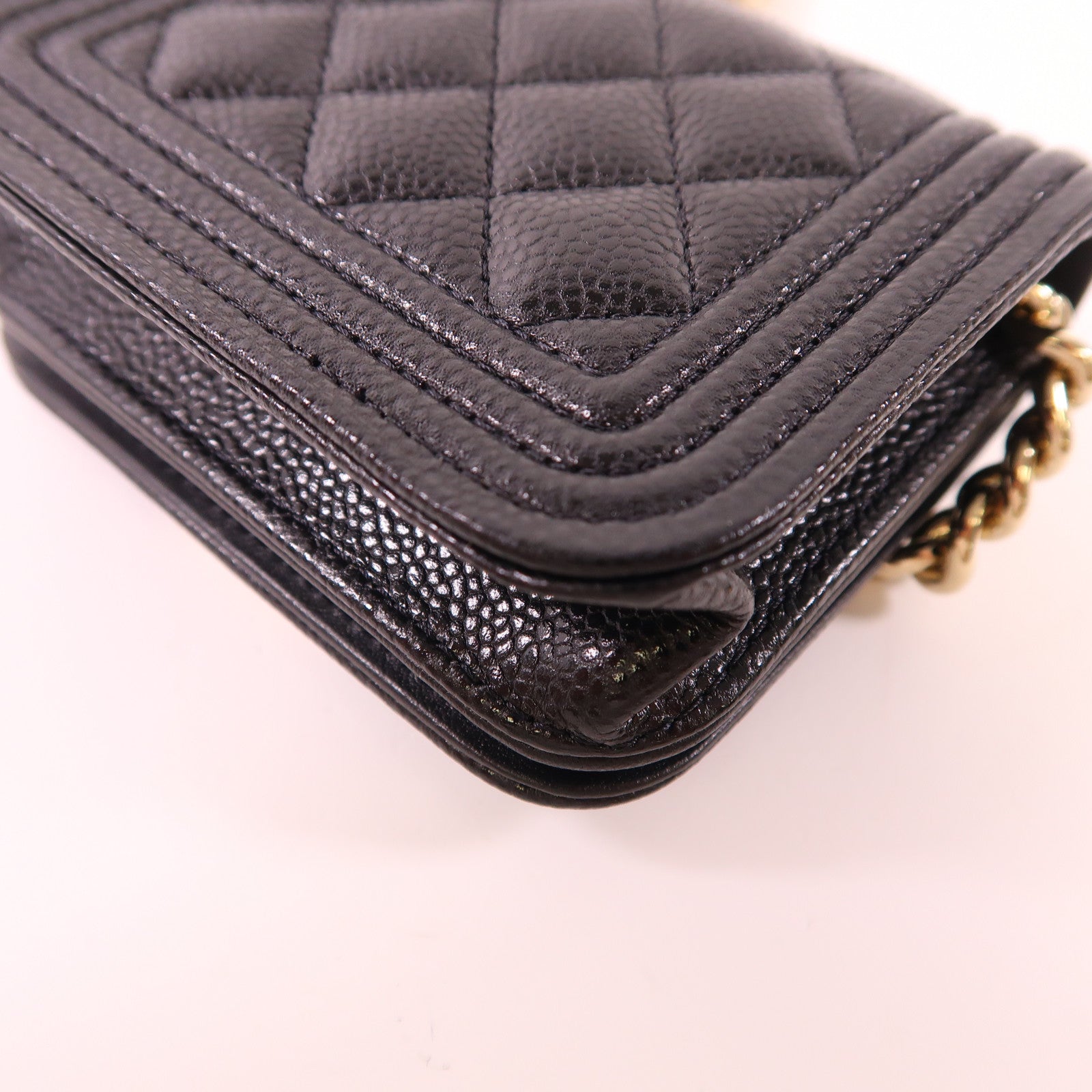 CHANEL CC GHW Boy Chain Shoulder Bag Calfskin Leather Black