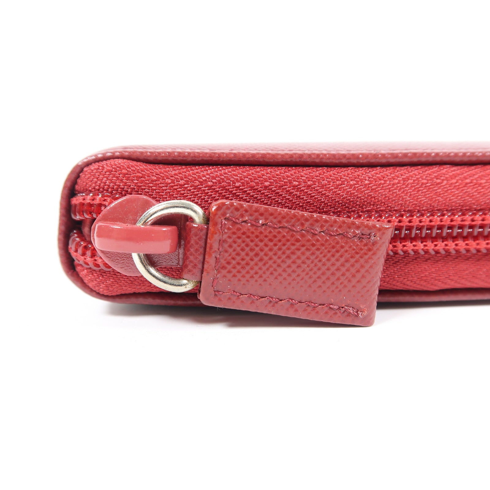 PRADA Saffiano皮革Long Wallet銀扣長錢包紅色