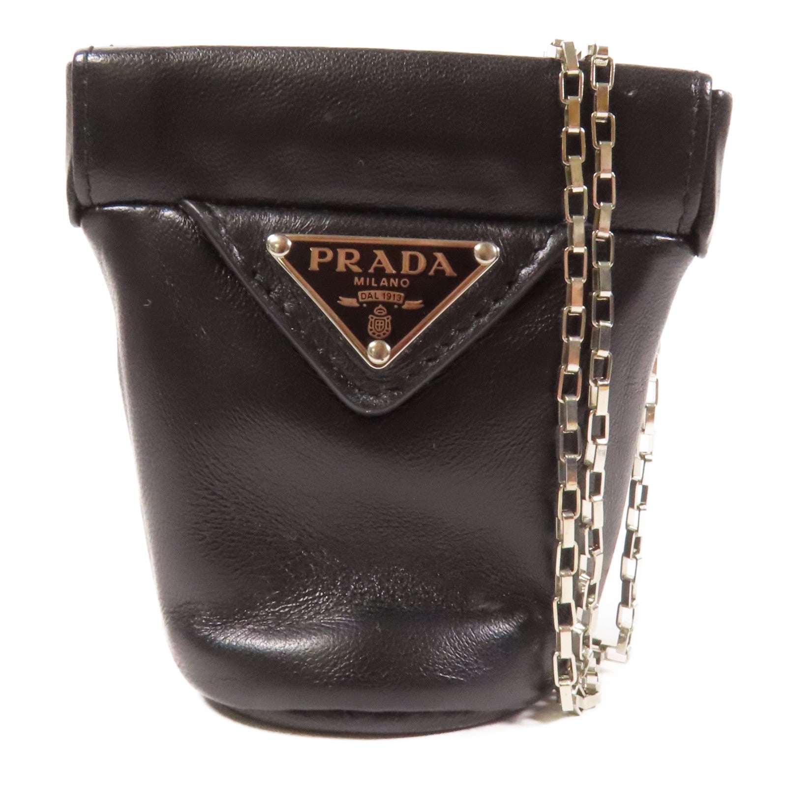 PRADA 羊皮皮革Coin Case銀扣零錢包黑色