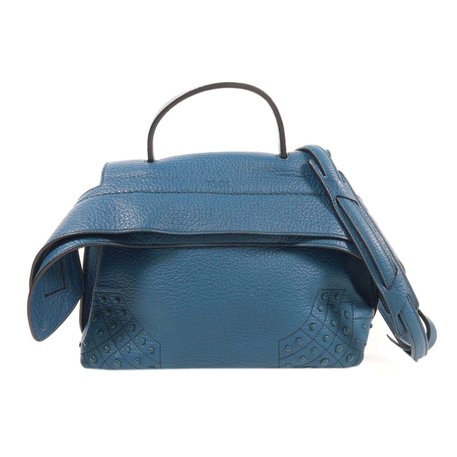 TOD'S 牛皮皮革Shoulder Bag銀扣手挽肩背兩用袋藍色