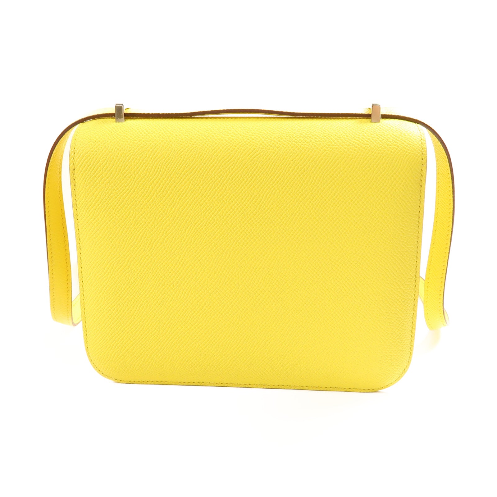 HERMES Epsom皮革Constance Mini 3銀扣肩背袋Jaune Citron