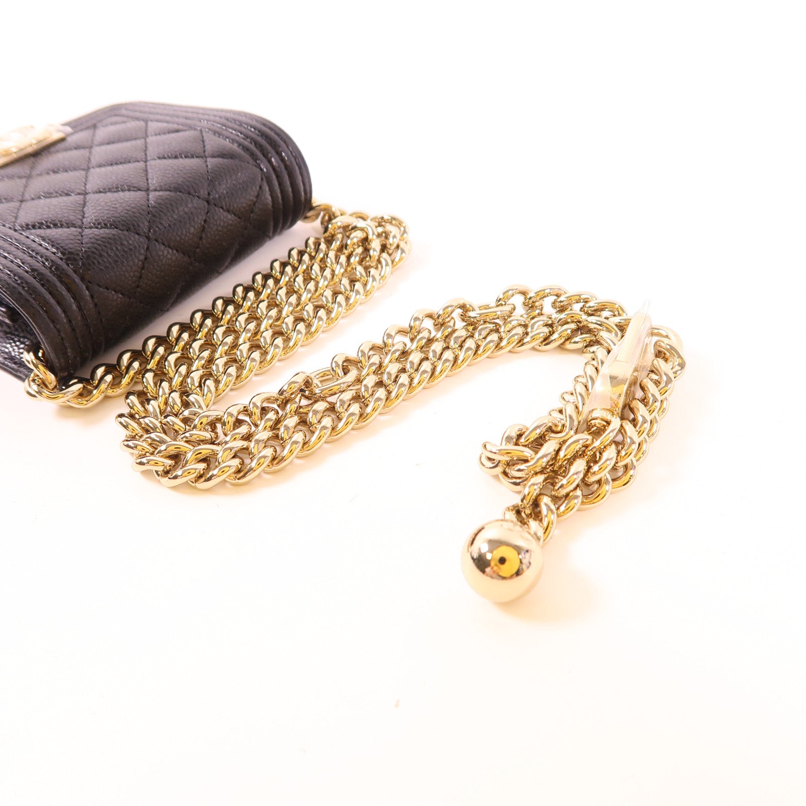 CHANEL 牛皮皮革Boy金扣鏈帶肩背袋