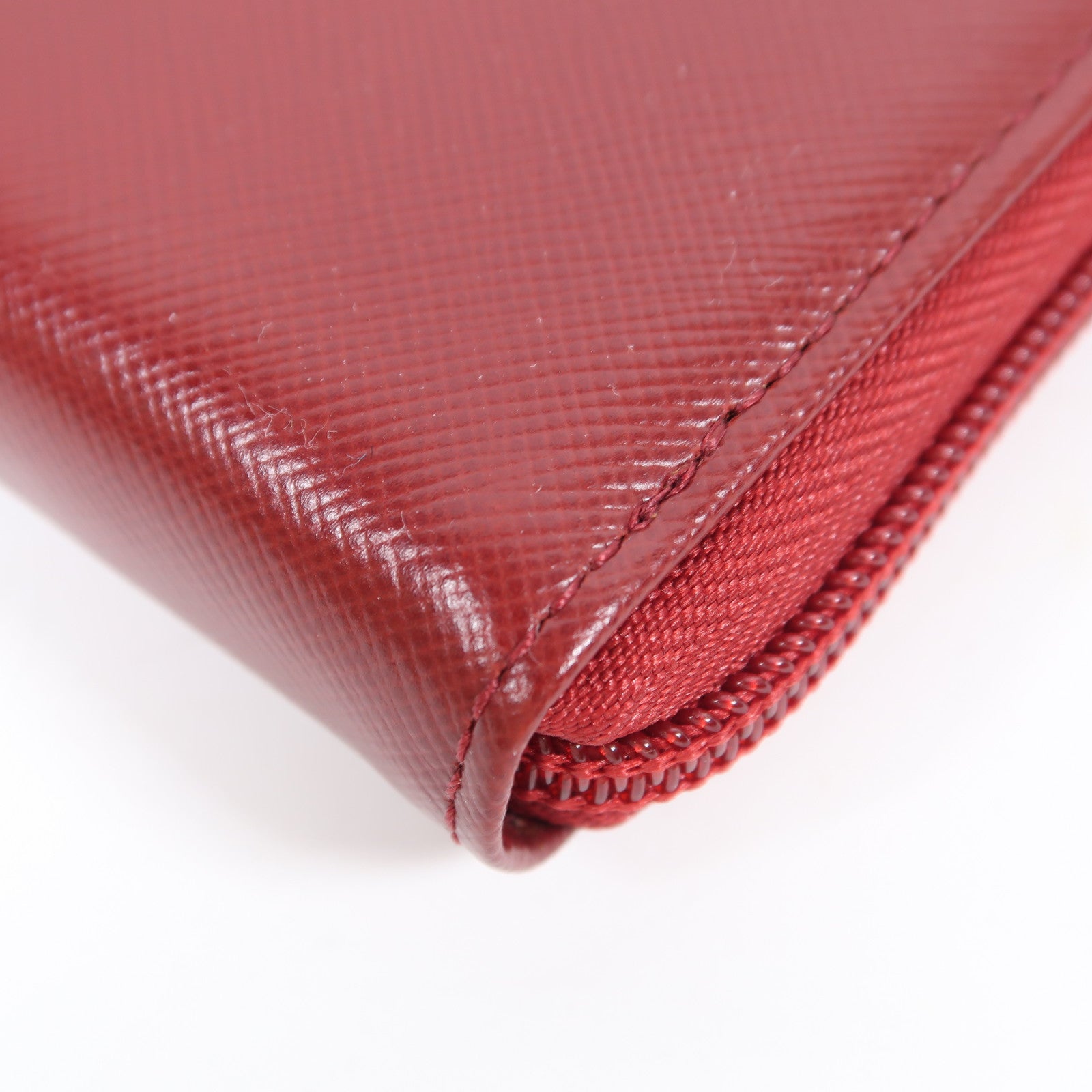 PRADA Saffiano皮革Long Wallet銀扣長錢包紅色