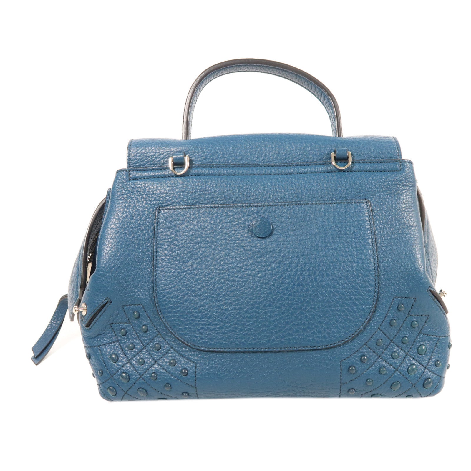 TOD'S 牛皮皮革Shoulder Bag銀扣手挽肩背兩用袋藍色