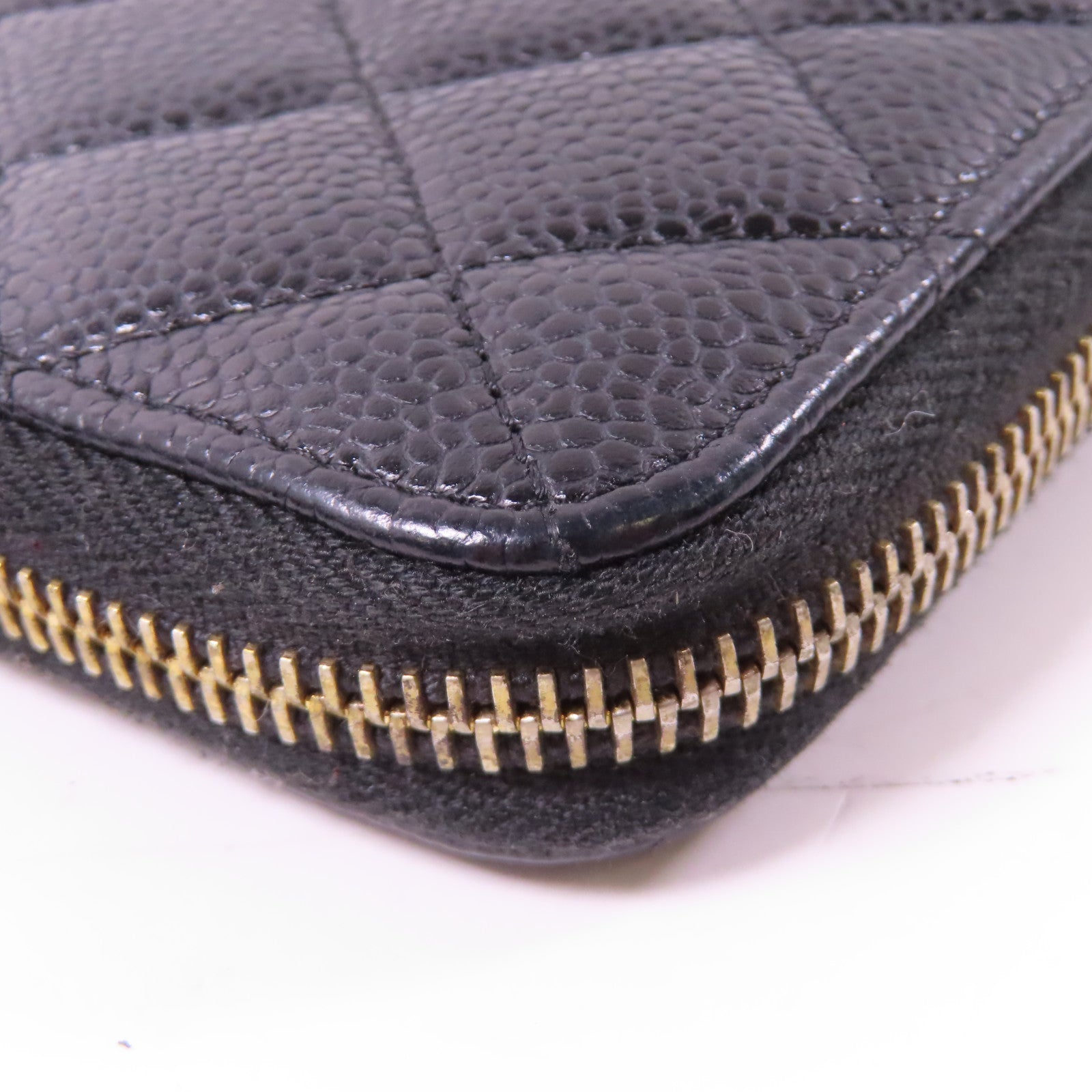 CHANEL 菱格牛皮皮革Long Zipper Wallet金扣長錢包黑色