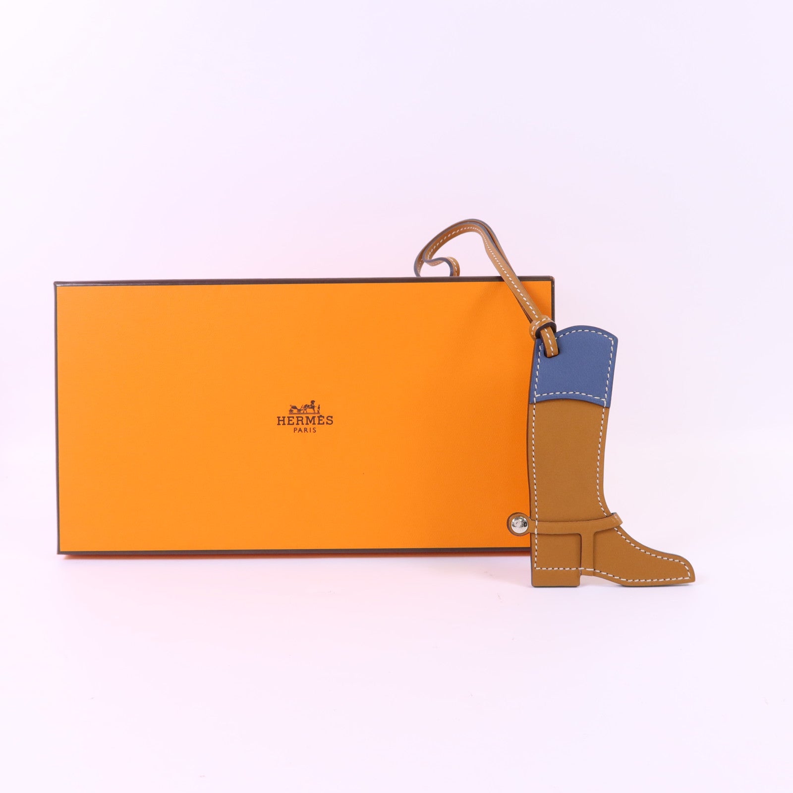 HERMES Swift皮革Paddock Boot Charm掛飾Gold/Blue Agate