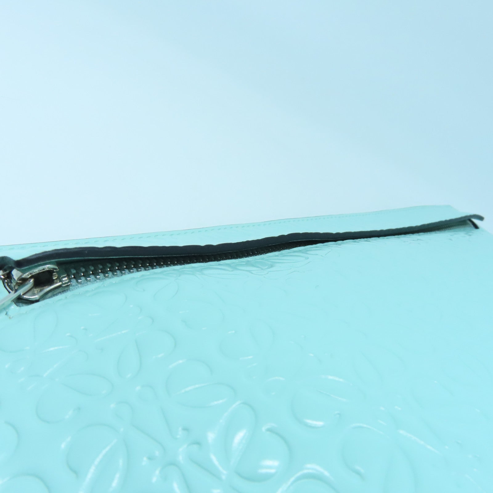 LOEWE Patent Leather Pouch Silver Buckle Clutch Green