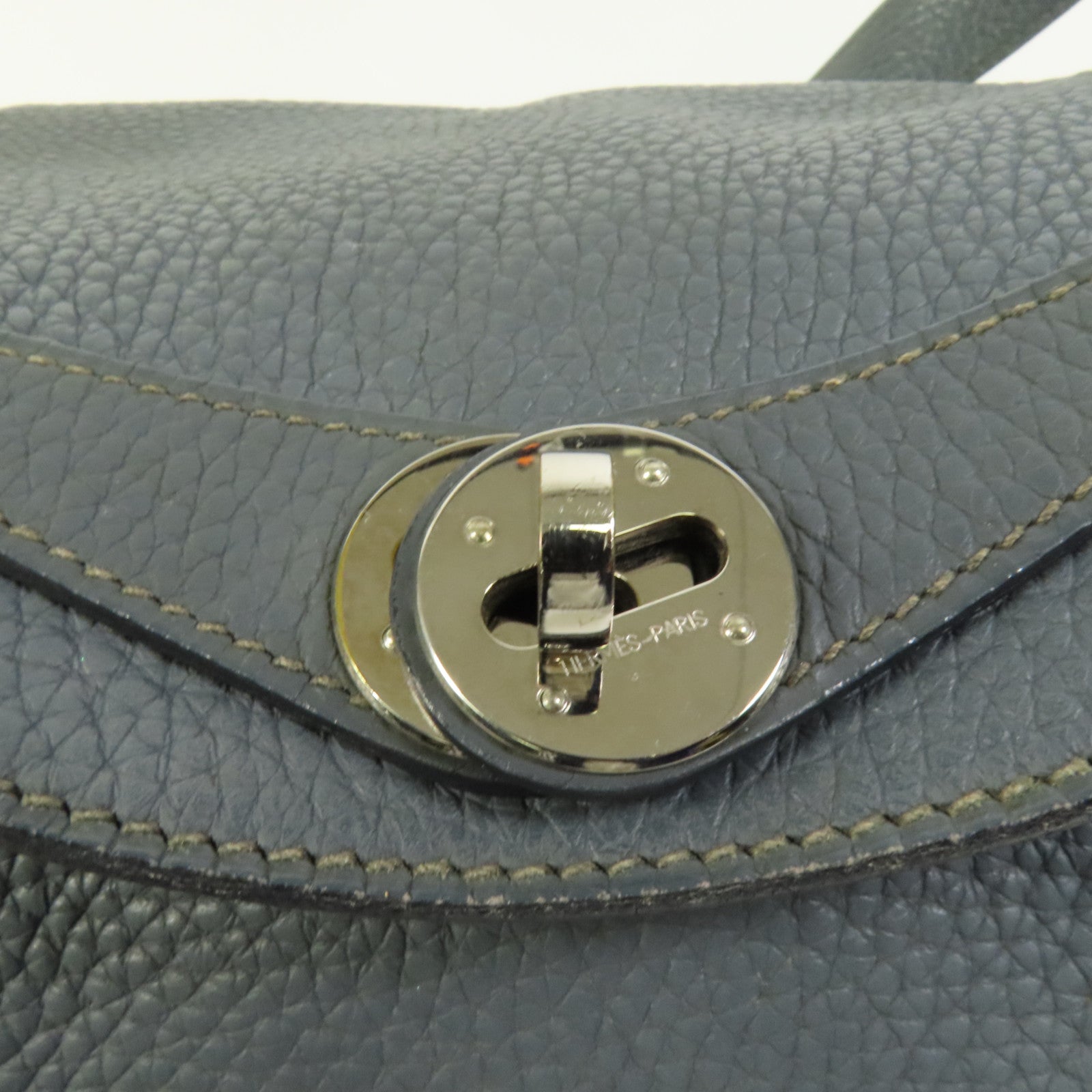 HERMES Clemence皮革Lindy 26銀扣手挽肩背兩用袋Bleu Orage