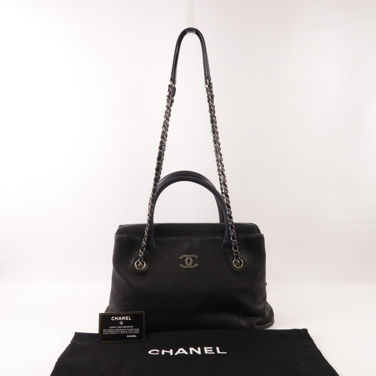 CHANEL 牛皮皮革2 Way Bag鏈帶手挽肩背兩用袋