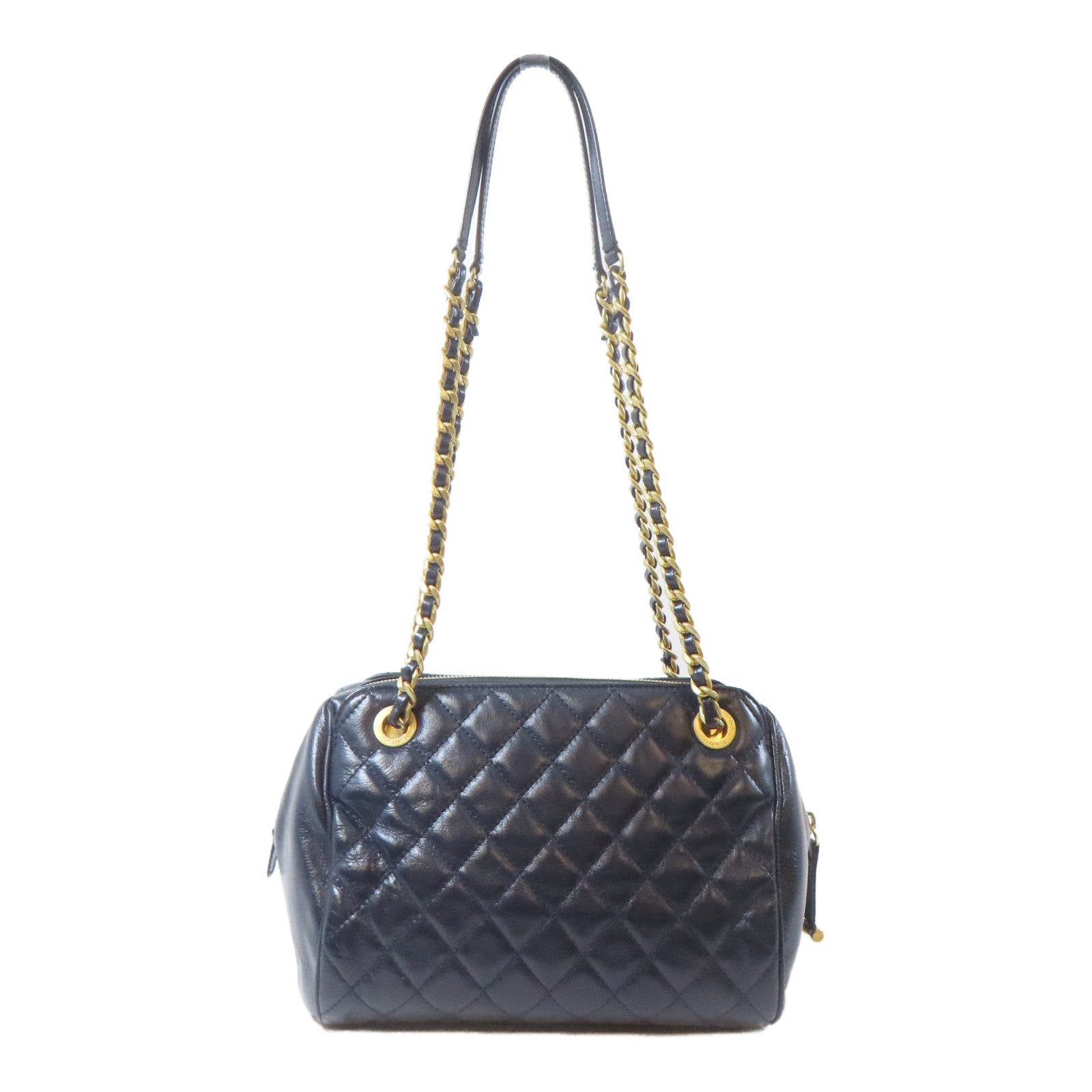 CHANEL 菱格牛皮皮革Coco Mark Chain Bag金扣鏈帶肩背袋深藍色
