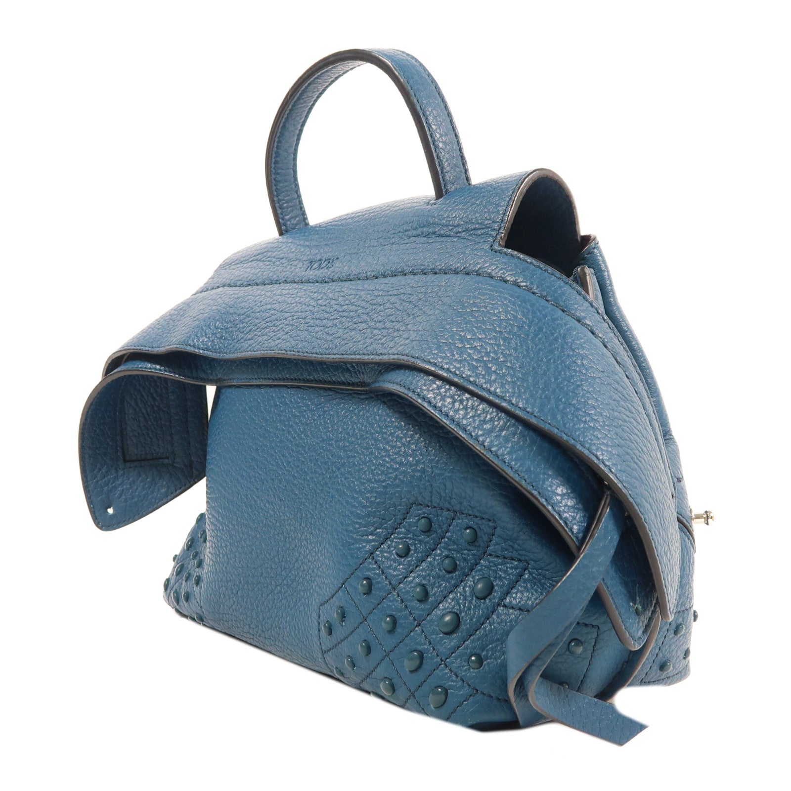 TOD'S 牛皮皮革Shoulder Bag銀扣手挽肩背兩用袋藍色