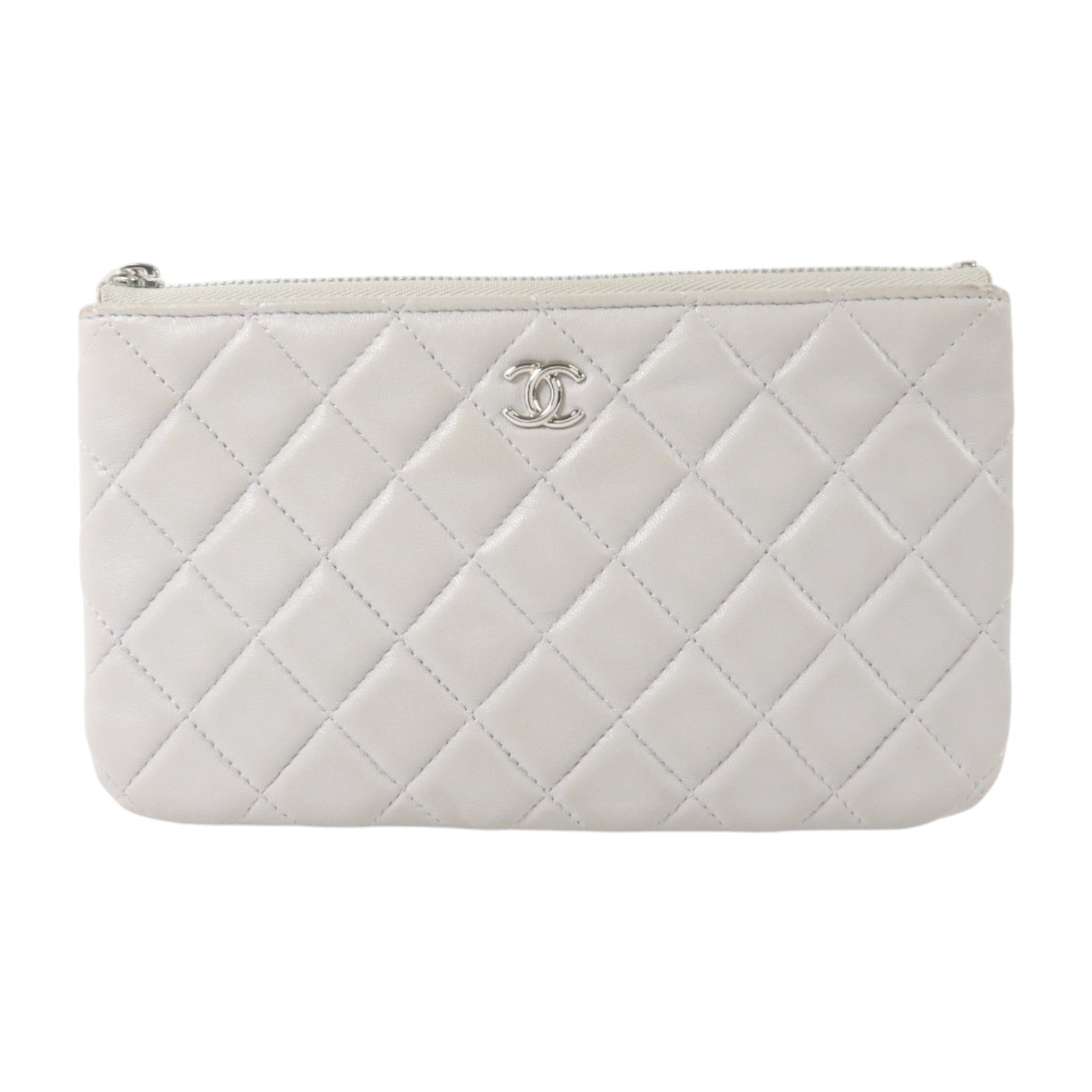 CHANEL 羊皮皮革Pouch銀扣小袋