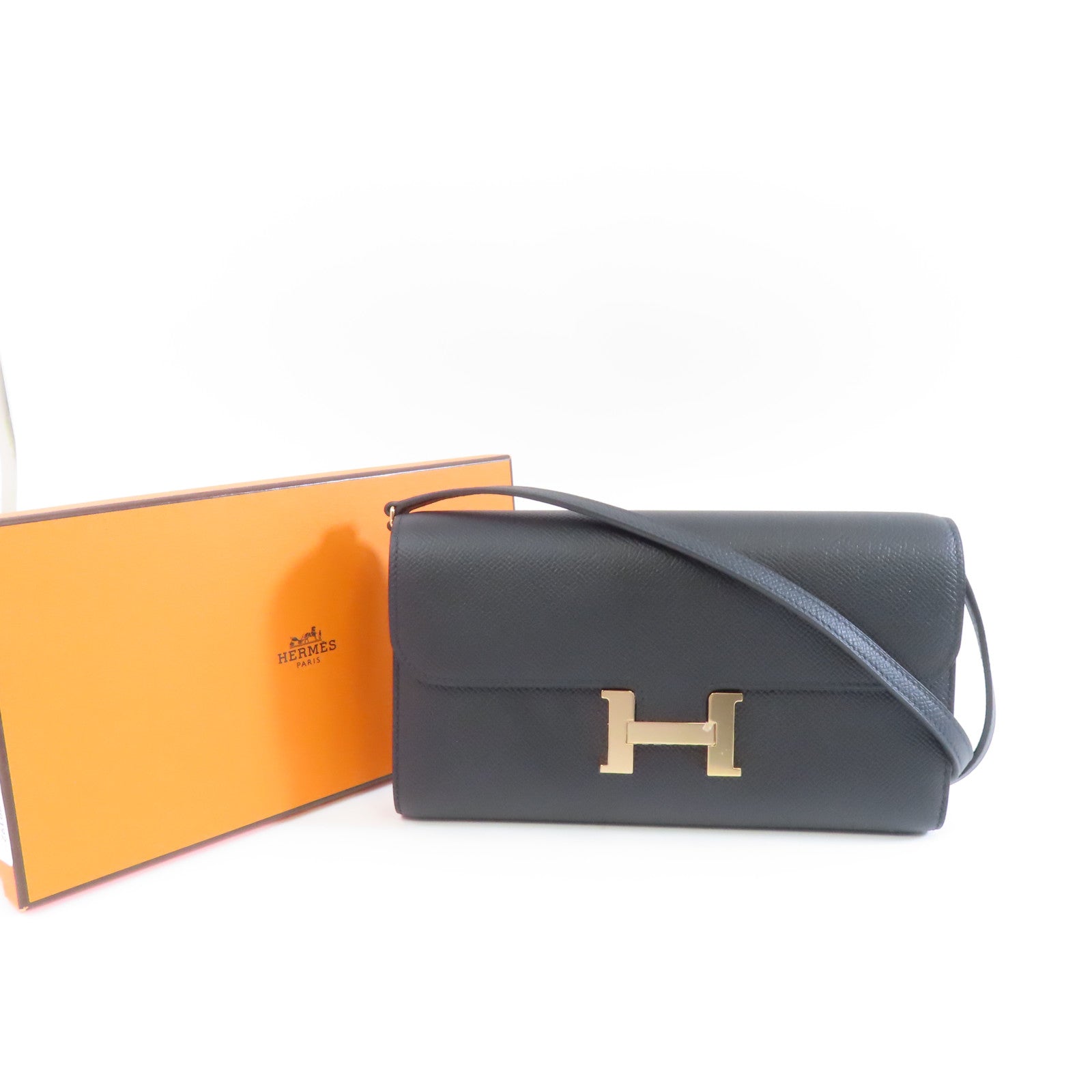 HERMES Epsom皮革Constance To Go金扣肩背袋黑色