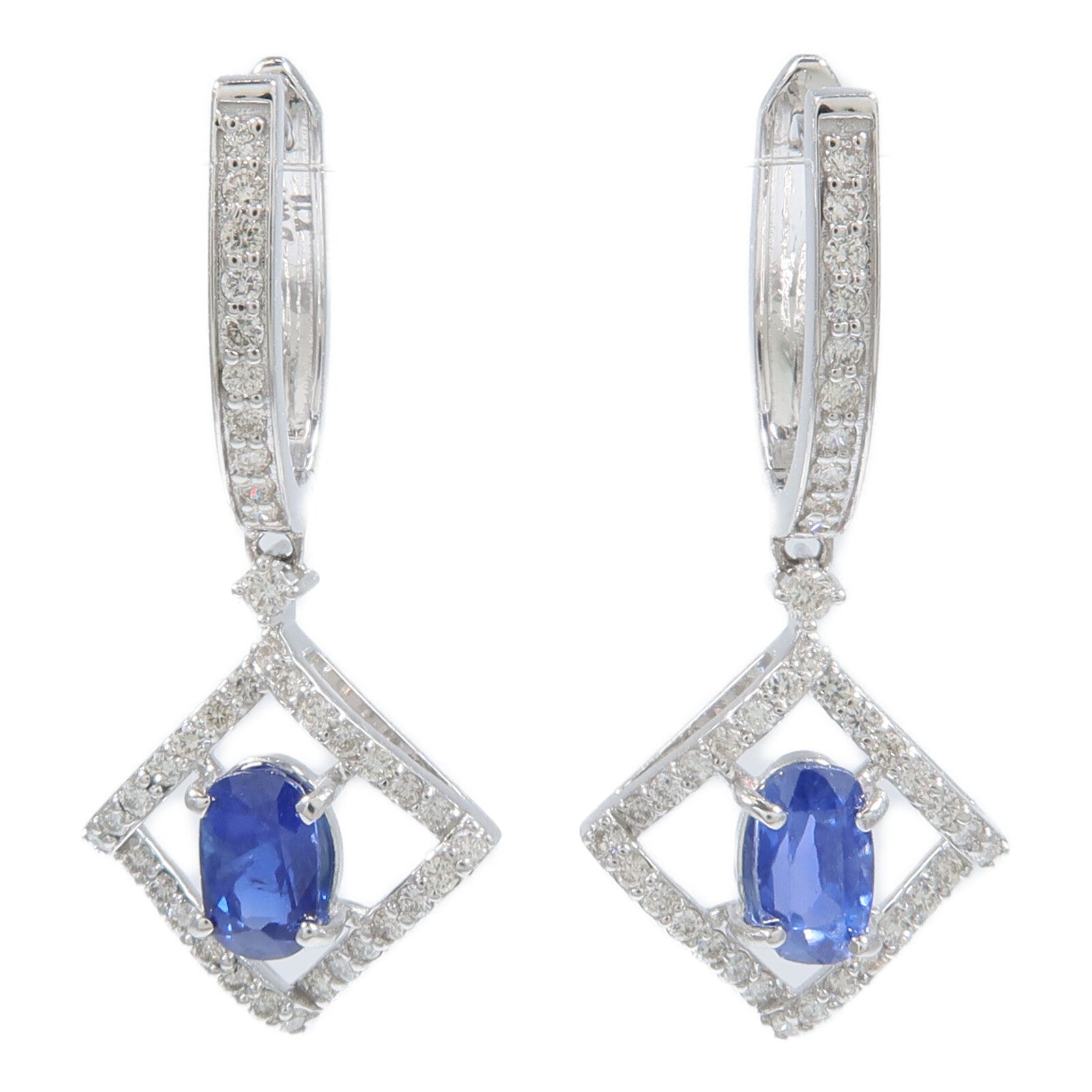 JEWELRY 18K白金Sapphire Diamond Earrings藍寶石/鑽石耳環