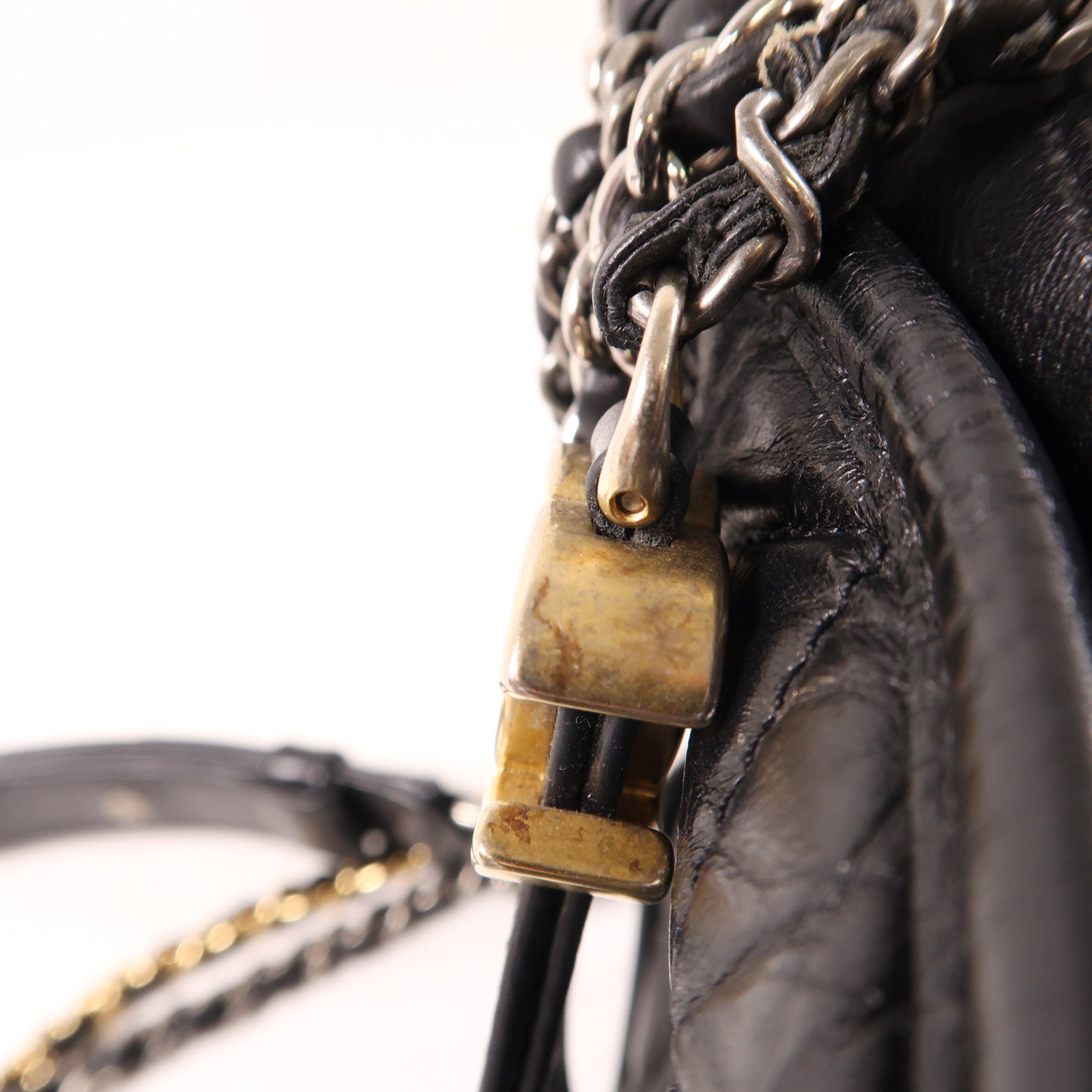 CHANEL 牛皮皮革Gabrielle Small金扣/銀扣鏈帶肩背袋黑色