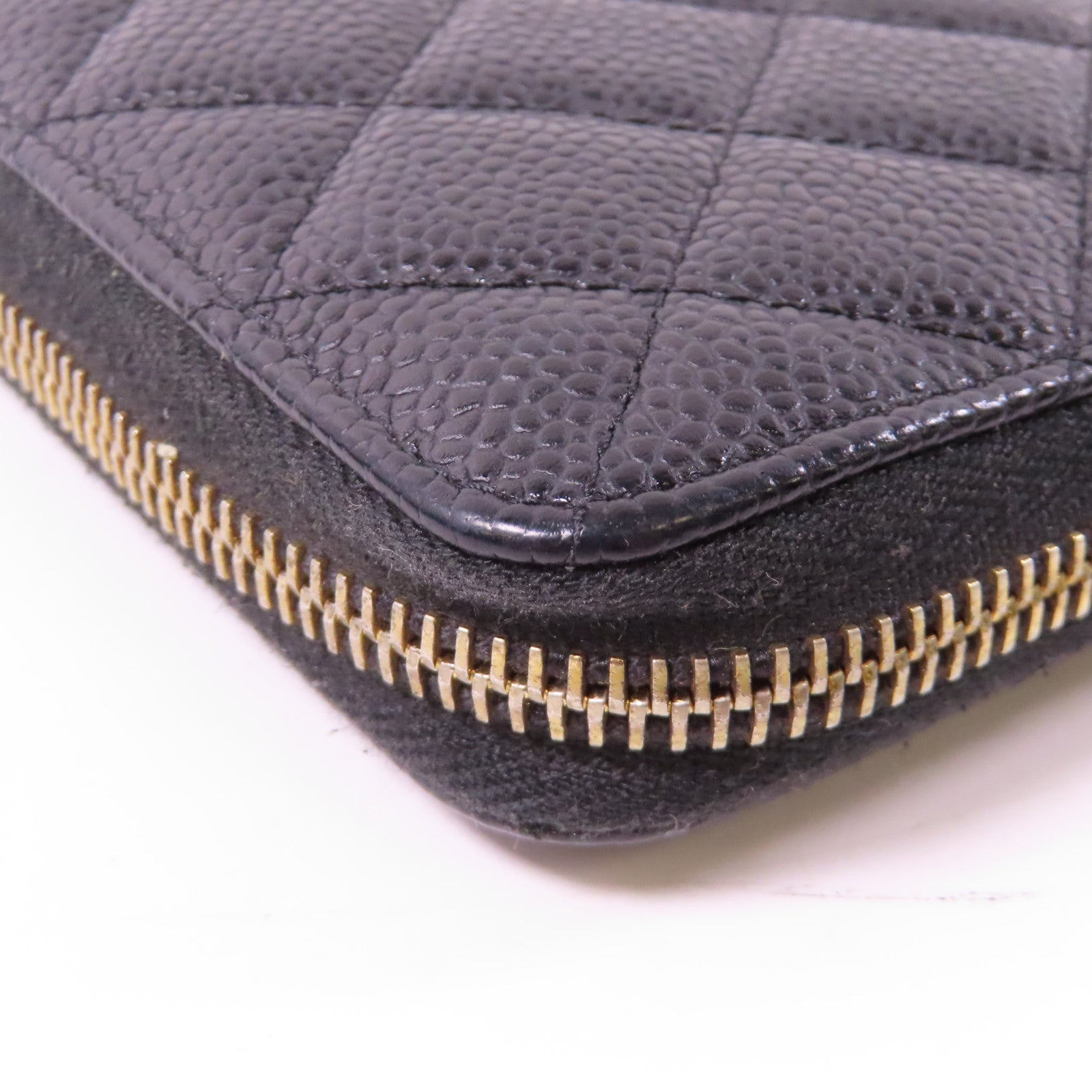 CHANEL 菱格牛皮皮革Long Zipper Wallet金扣長錢包黑色