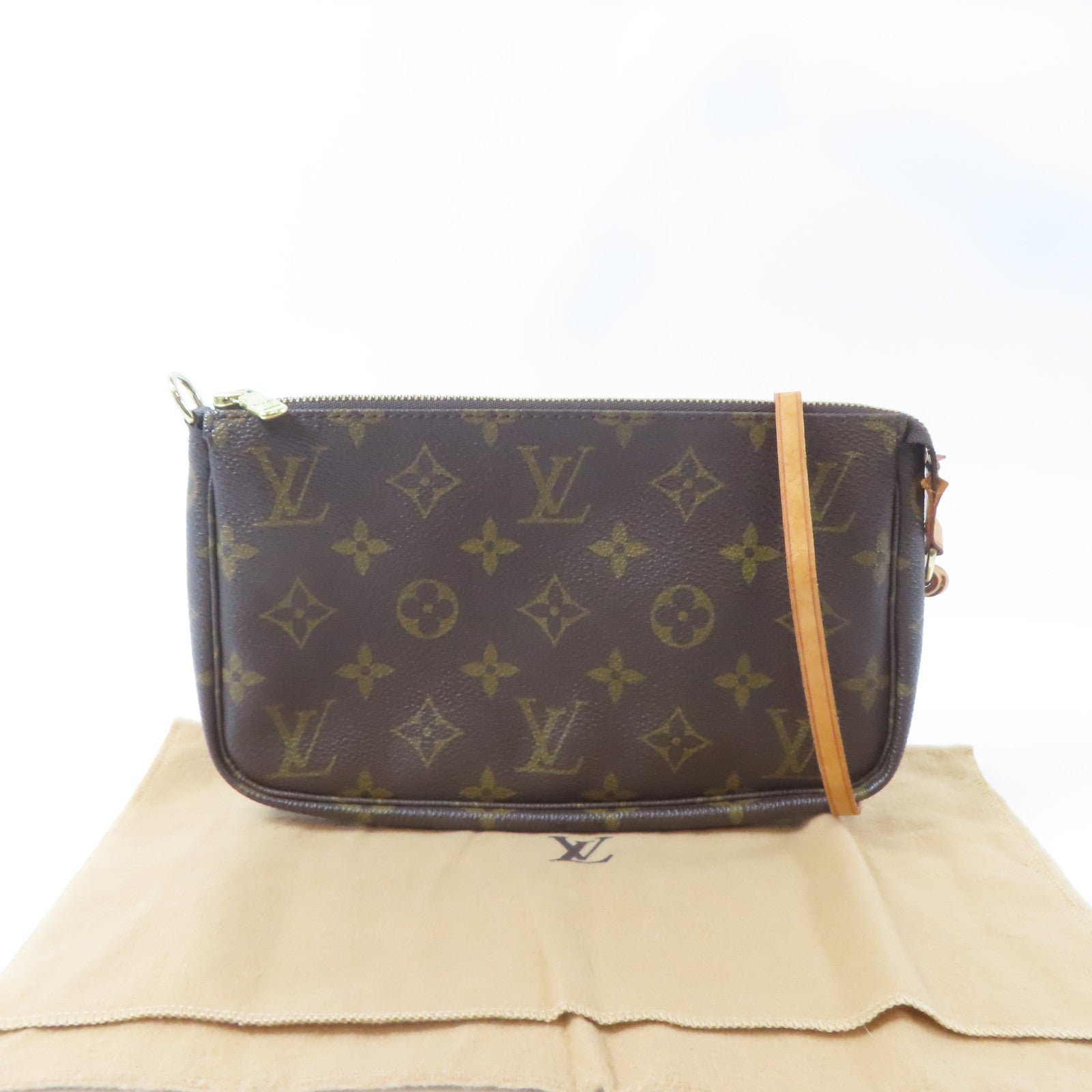 LOUIS VUITTON 【激減優惠】Monogram Pochette Accessories金扣手挽袋啡色