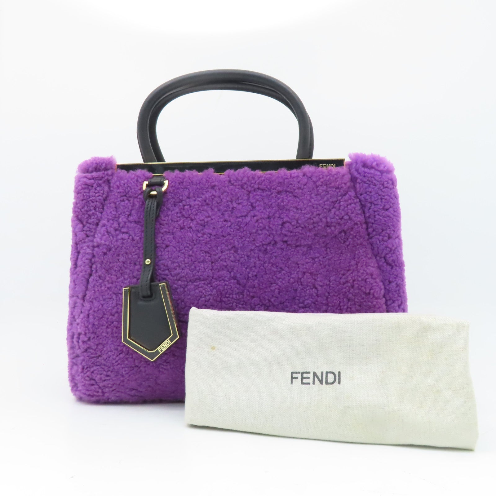 FENDI 【激減優惠】羊毛Handbag金扣手挽袋紫色