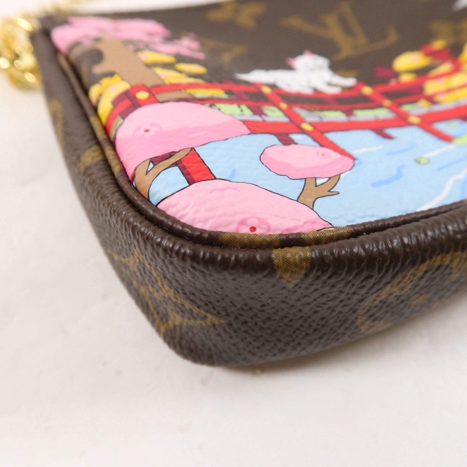 LOUIS VUITTON Monogram Mini Pochette Accessoires金扣手挽袋啡色/彩色