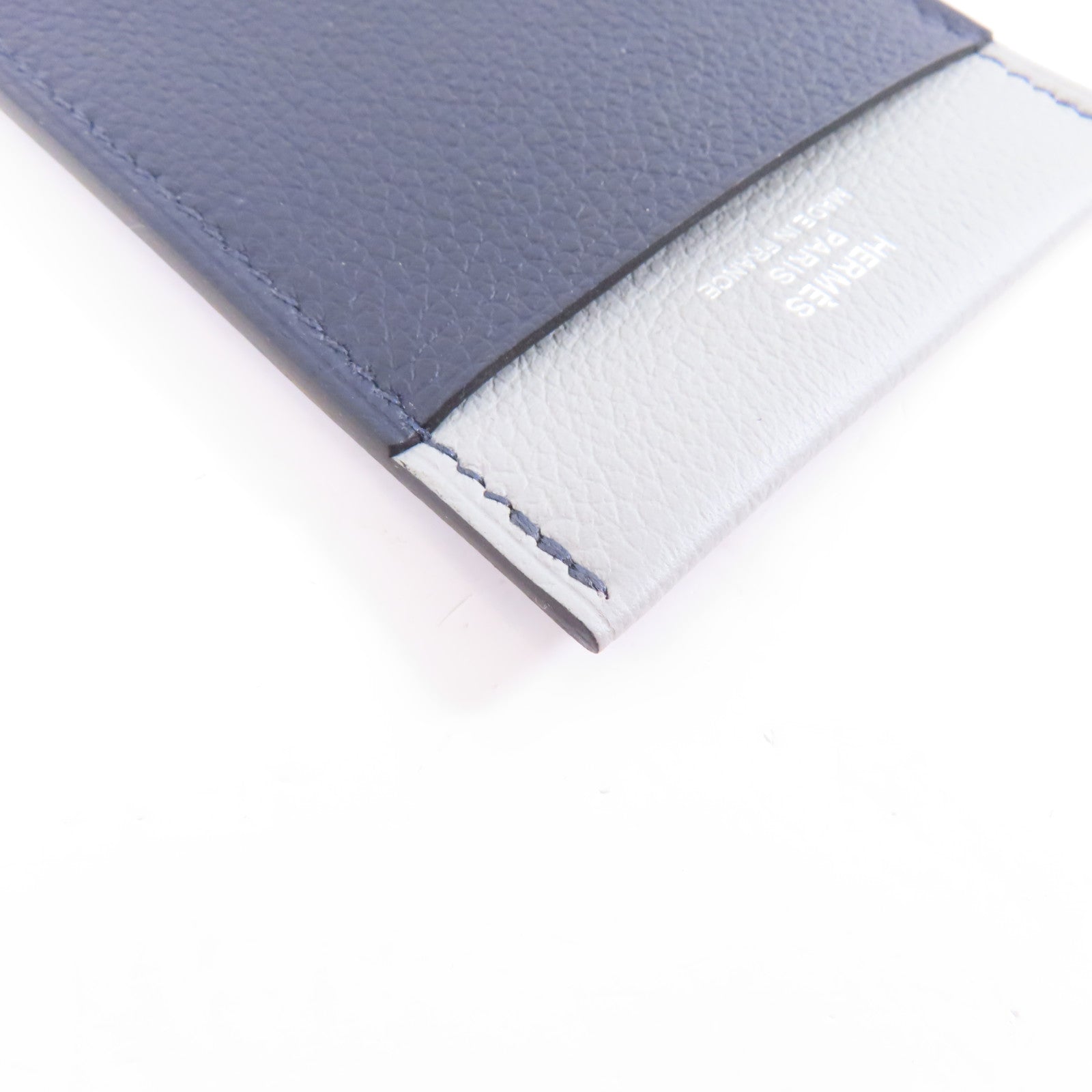 HERMES Clemence皮革Card Case卡片套藍色/灰色