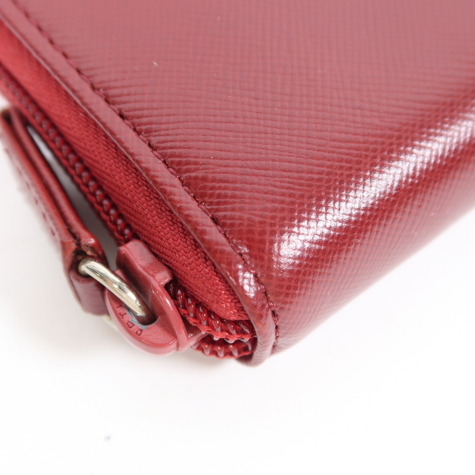 PRADA Saffiano皮革Long Wallet銀扣長錢包紅色