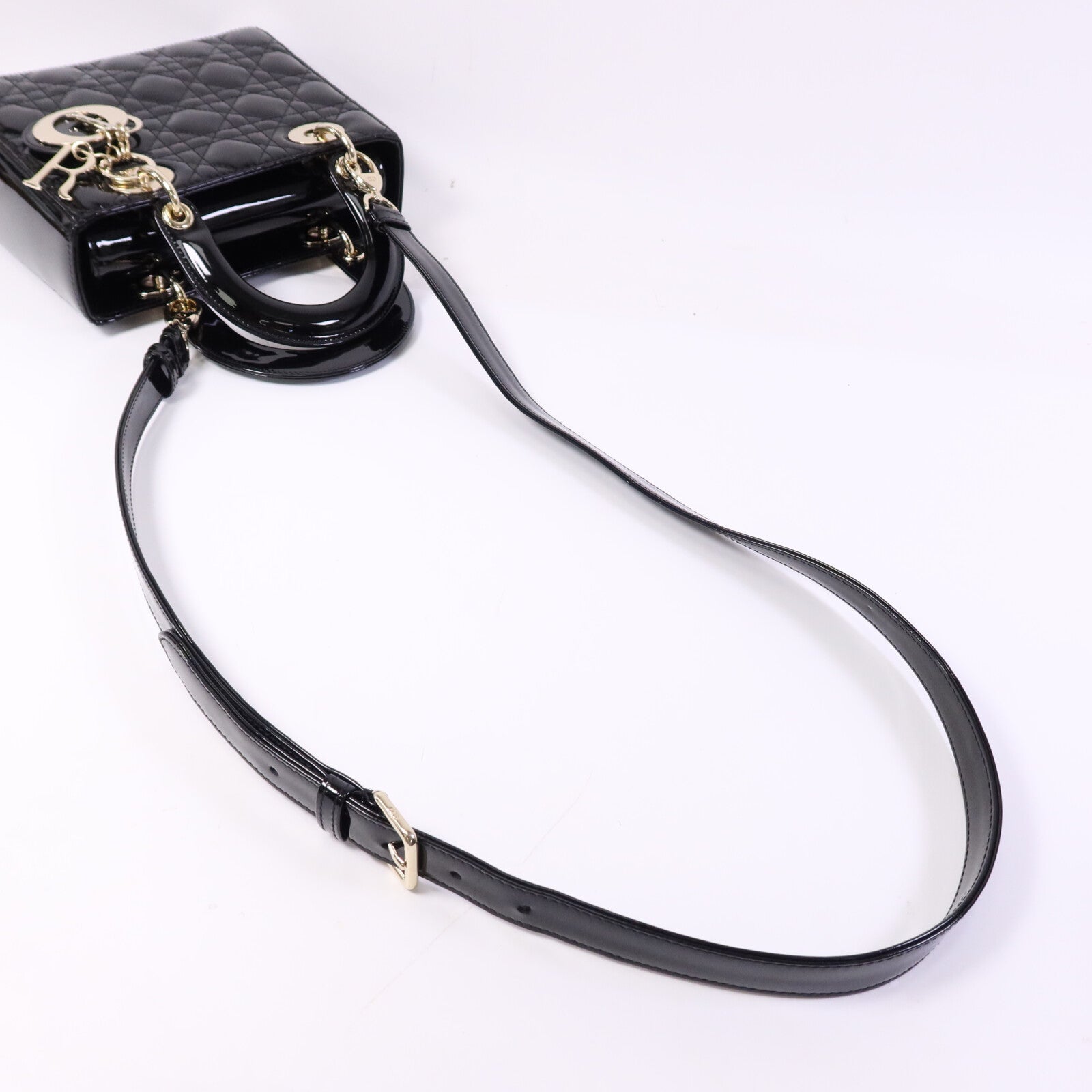 Dior 漆皮皮革Lady Dior Small金扣手挽肩背兩用袋