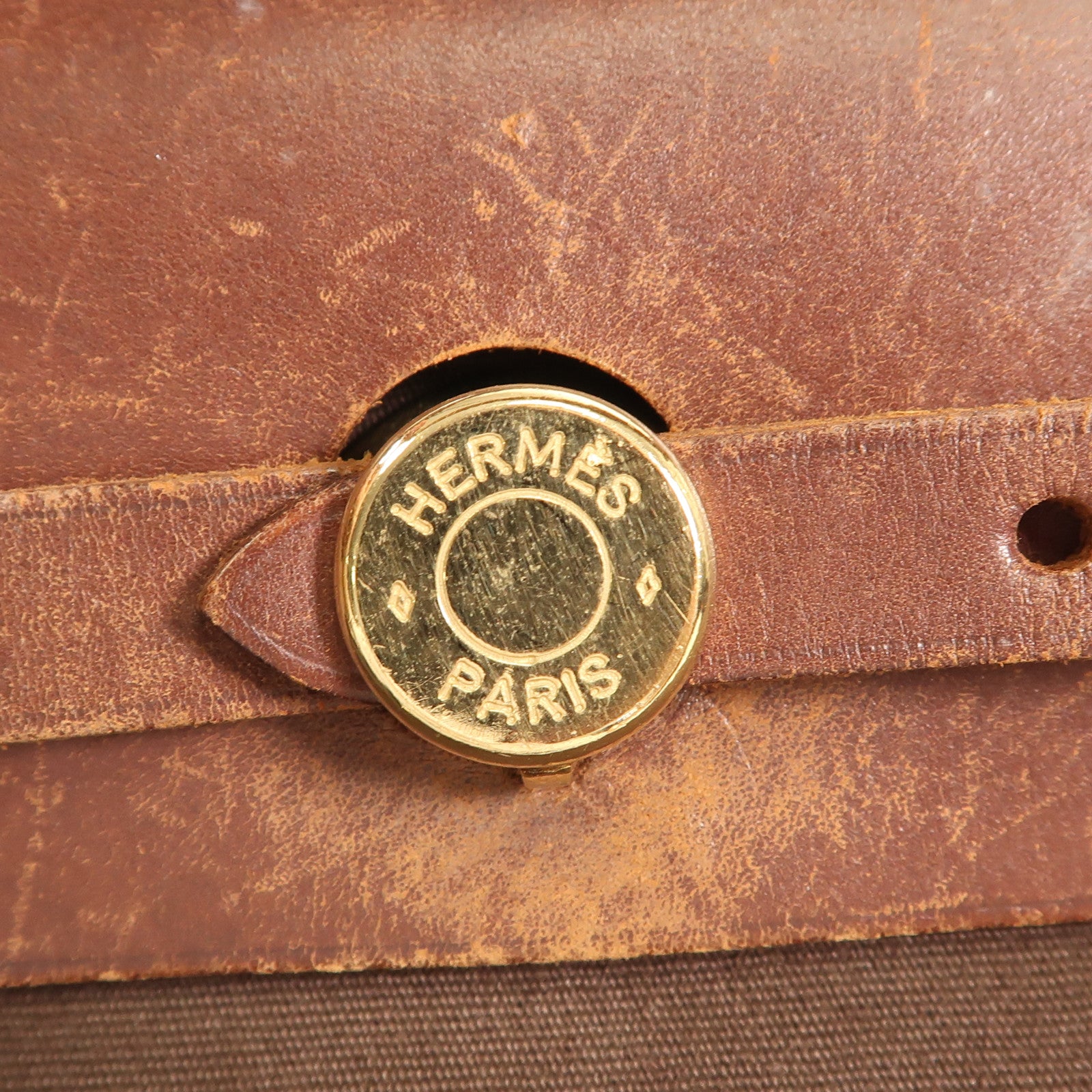 HERMES 帆布Herbag PM金扣手挽肩背兩用袋啡色