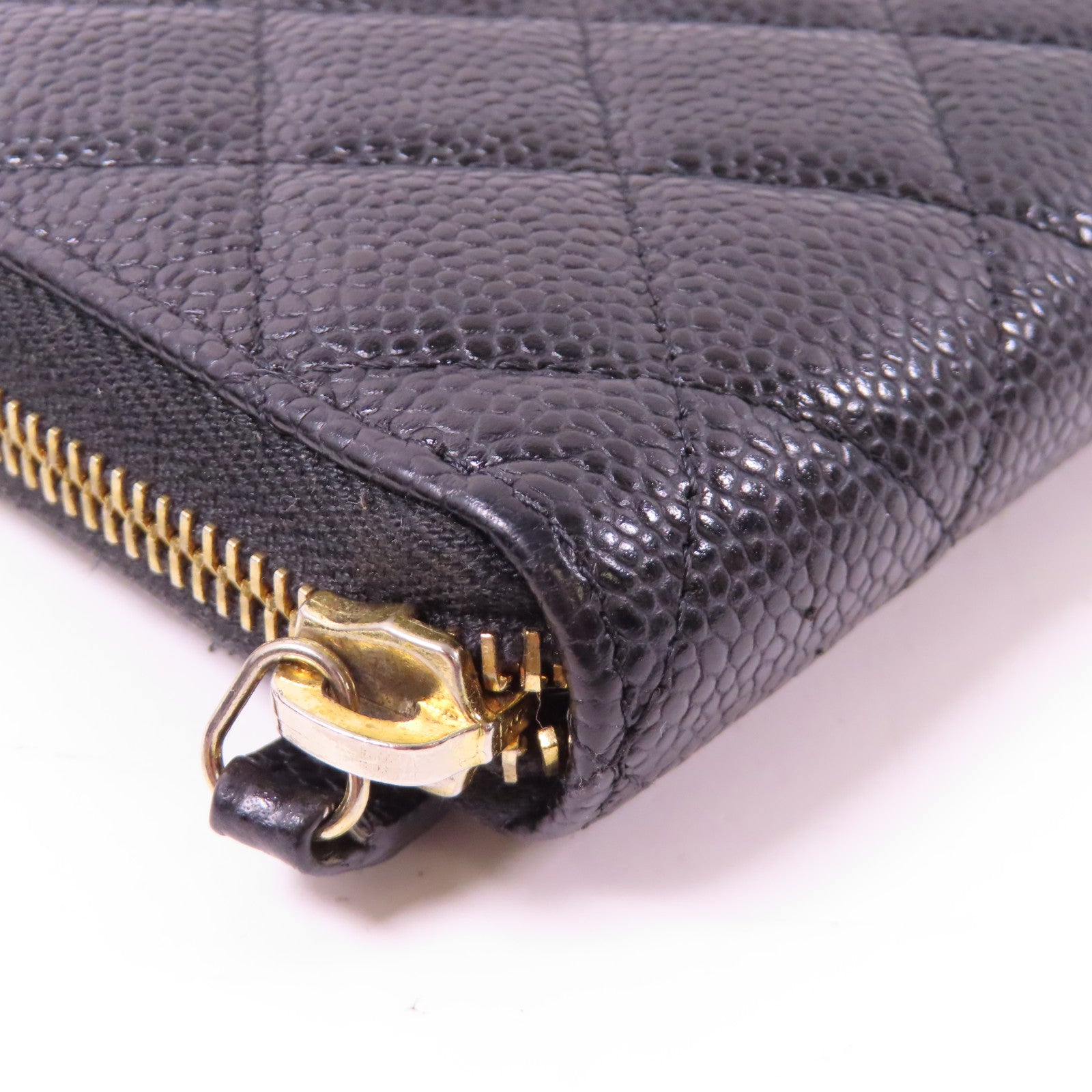 CHANEL 菱格牛皮皮革Long Zipper Wallet金扣長錢包黑色