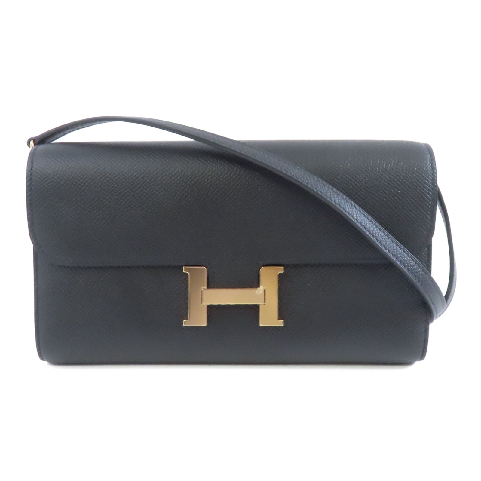 HERMES Epsom皮革Constance To Go金扣肩背袋黑色
