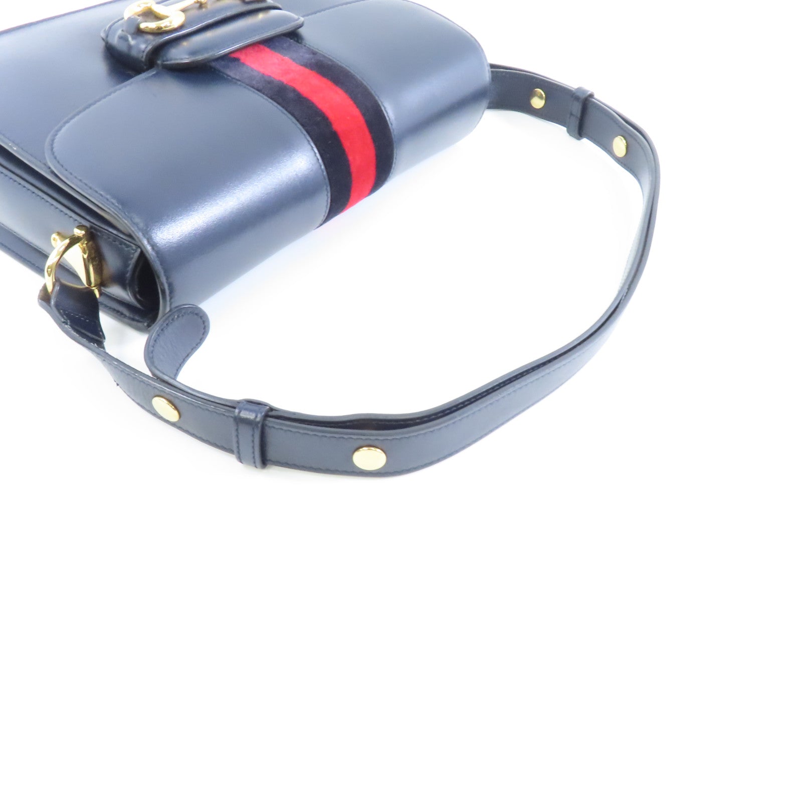 GUCCI 【激減優惠】牛皮皮革/絨面革Horsebit 1955金扣肩背袋深藍色