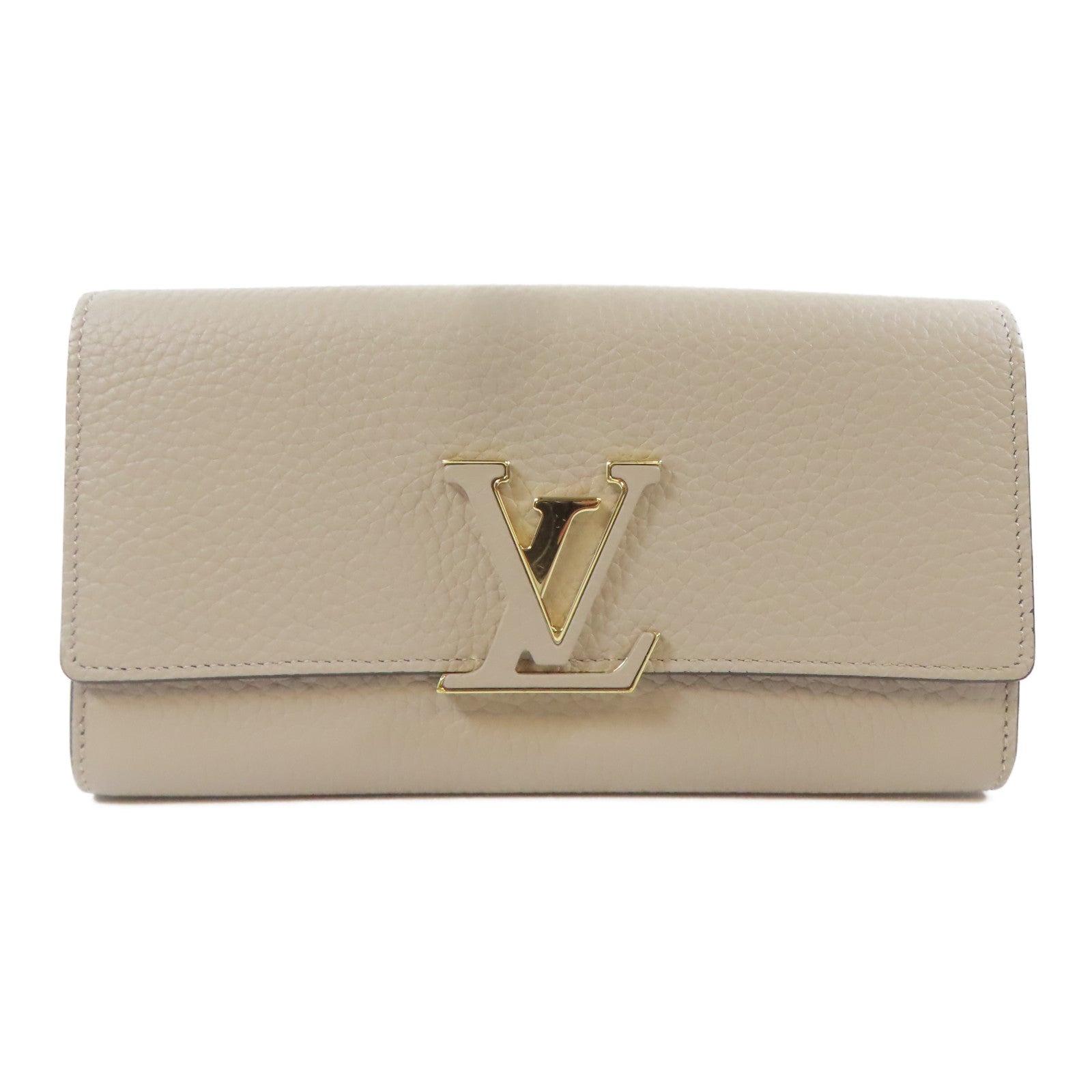 LOUIS VUITTON Taurillon皮革Capucines Wallet金扣長錢包淺褐色