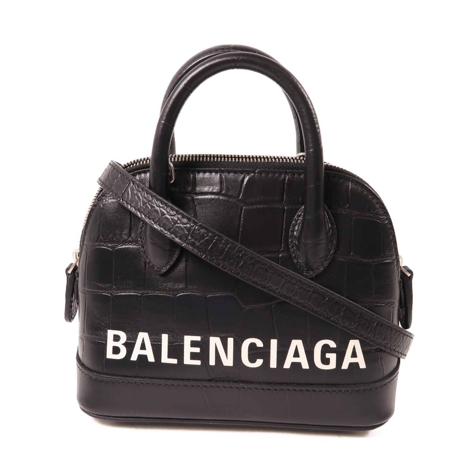 BALENCIAGA 牛皮皮革Ville銀扣手挽肩背兩用袋黑色