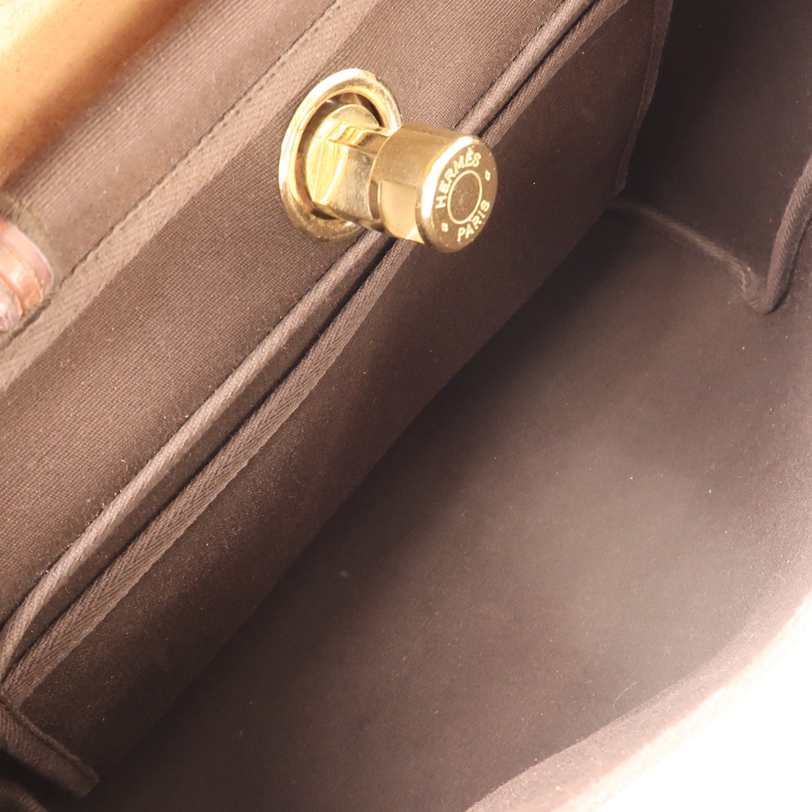 HERMES 帆布Herbag PM金扣手挽肩背兩用袋啡色