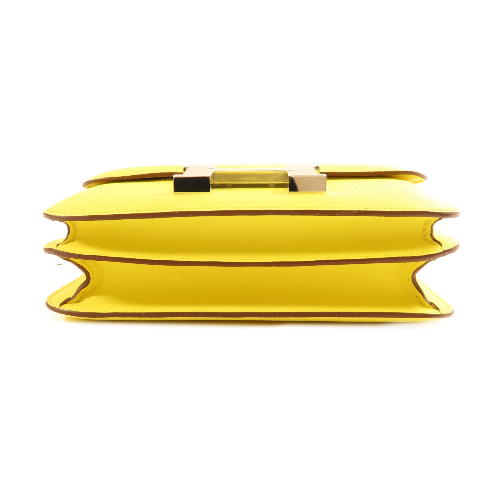 HERMES Epsom皮革Constance Mini 3銀扣肩背袋Jaune Citron