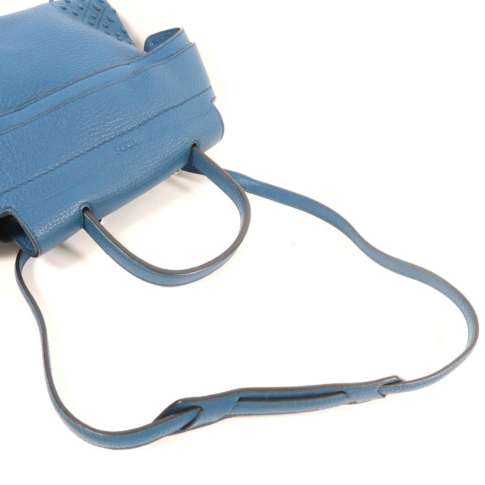 TOD'S 牛皮皮革Shoulder Bag銀扣手挽肩背兩用袋藍色