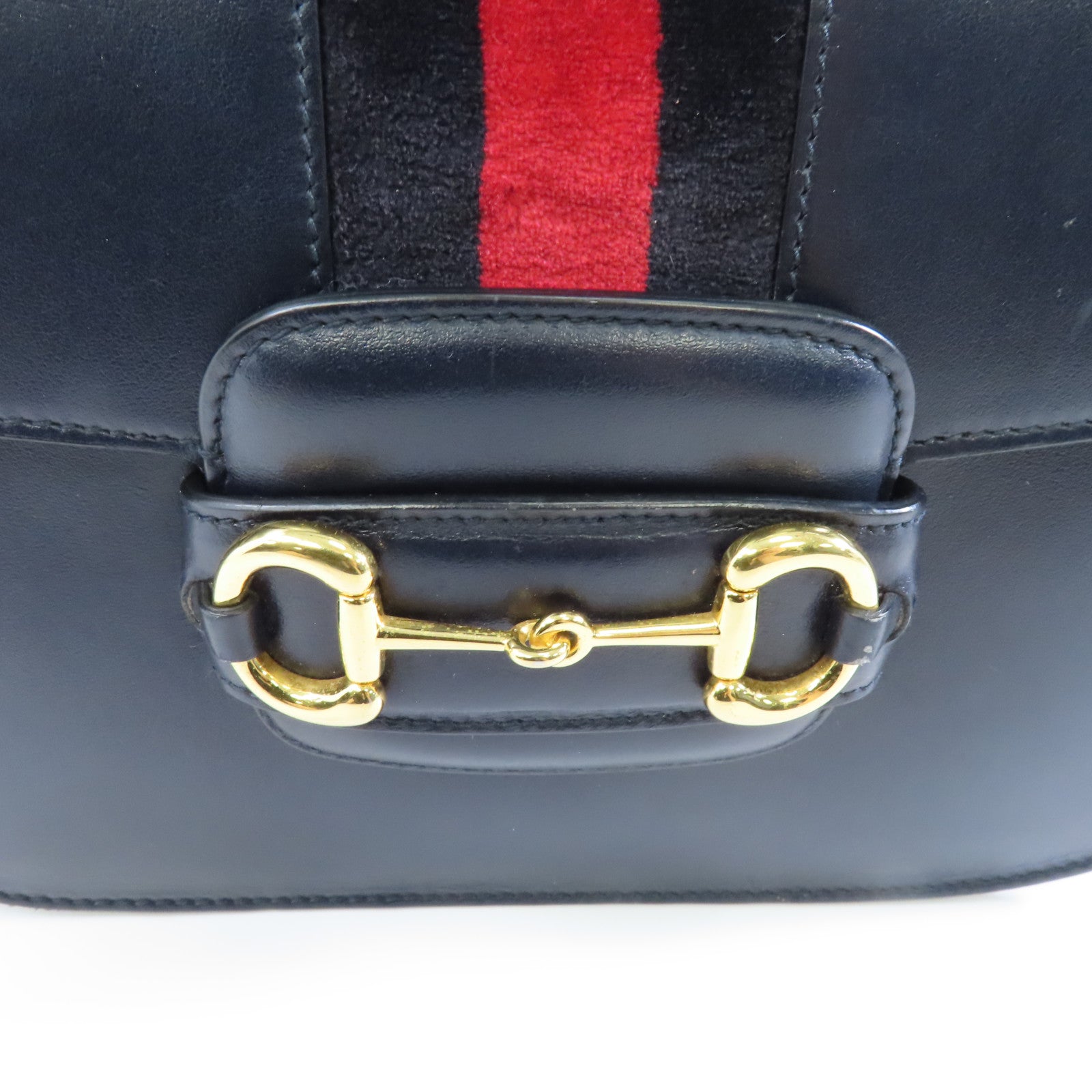 GUCCI 【激減優惠】牛皮皮革/絨面革Horsebit 1955金扣肩背袋深藍色
