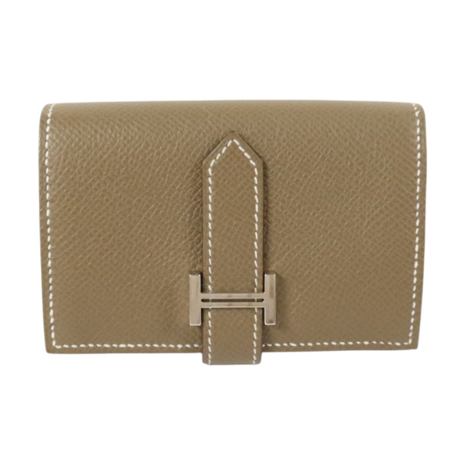HERMES Epsom皮革Bearn Mini Wallet銀扣錢包Etoupe