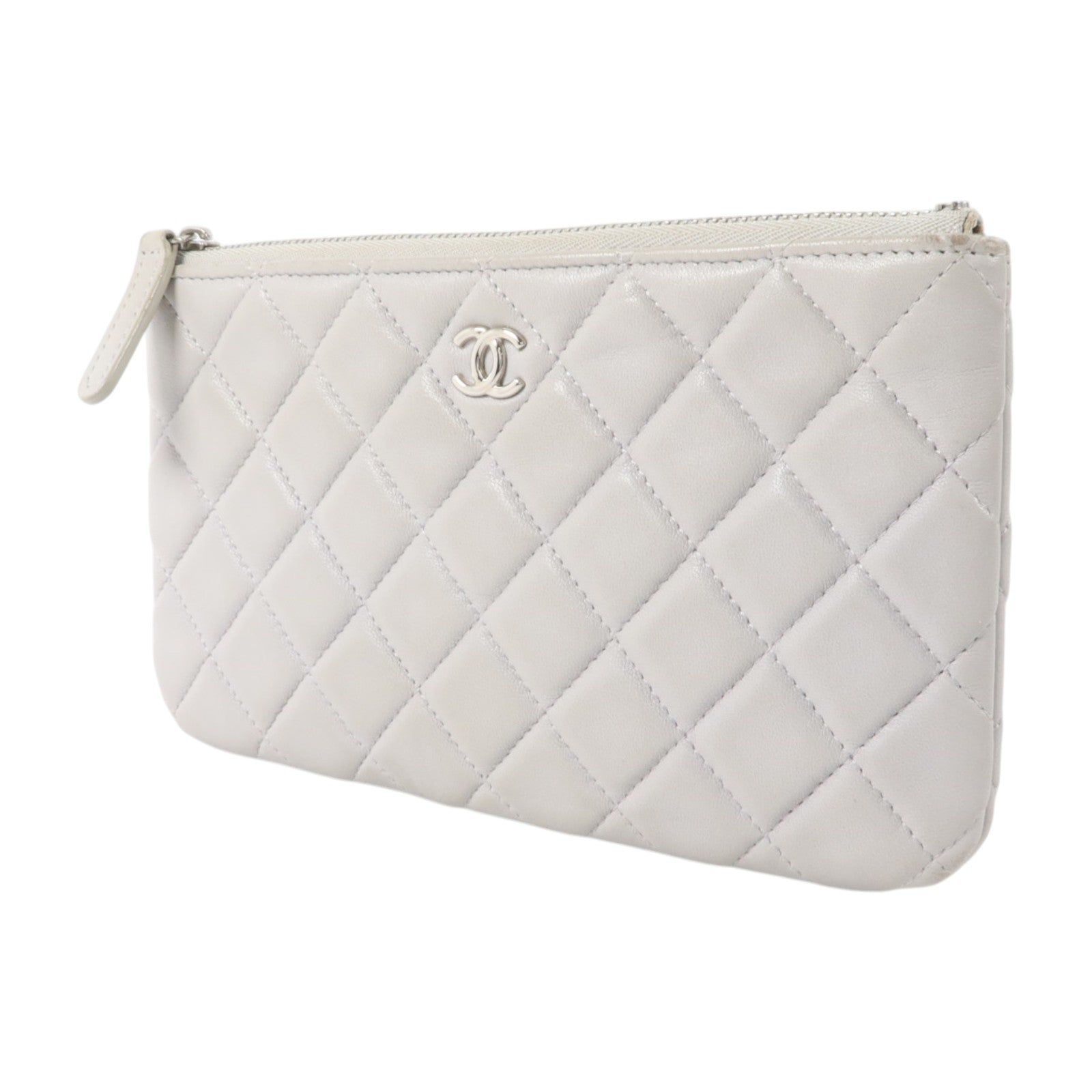 CHANEL 羊皮皮革Pouch銀扣小袋