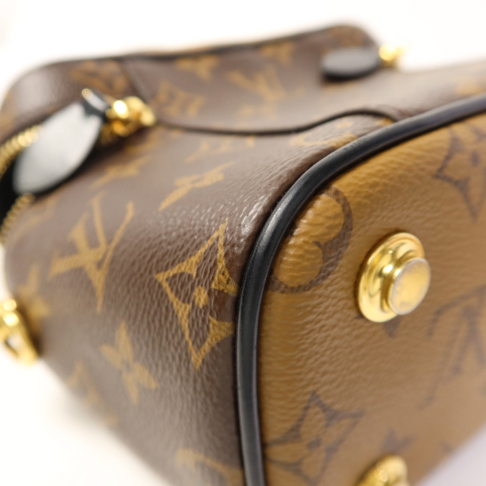 LOUIS VUITTON Monogram Reverse Vanity PM金扣手挽肩背兩用袋棕色