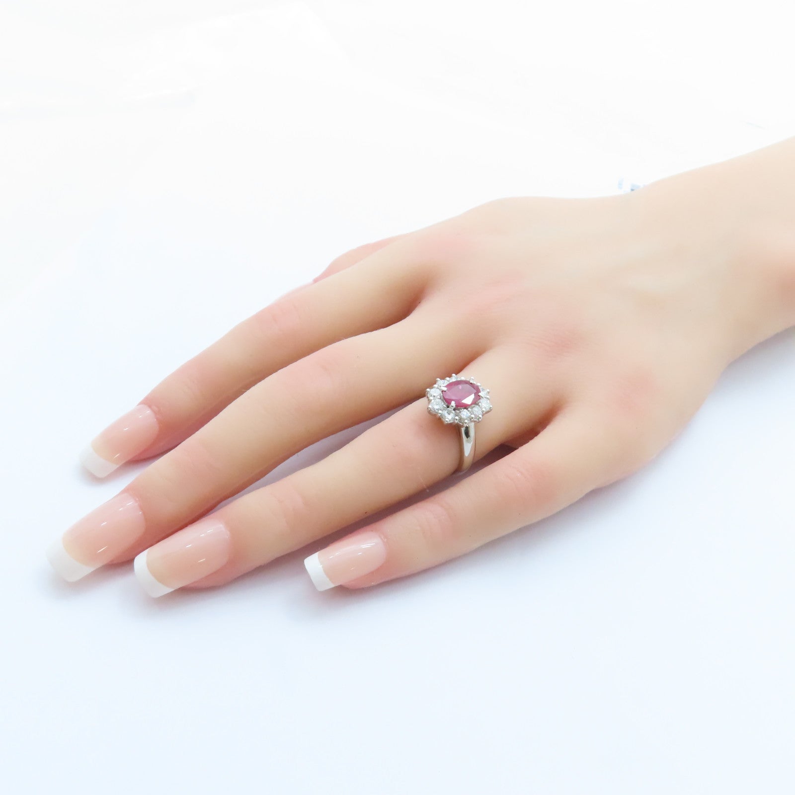 JEWELRY PT850鉑金Ruby Diamond Ring 1.32ct紅寶石/0.89ct鑽石戒指US#5.5