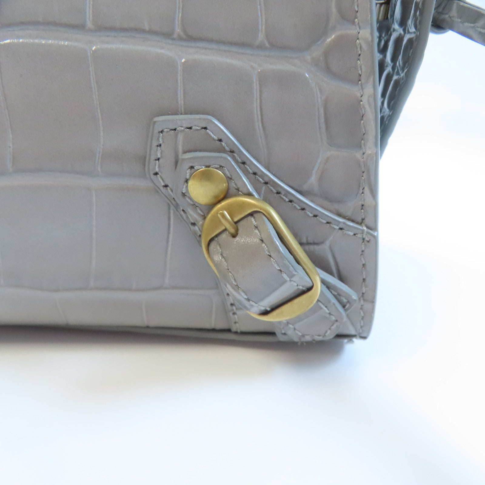 BALENCIAGA 牛皮皮革Neo Classic Mini金扣手挽肩背兩用袋灰色