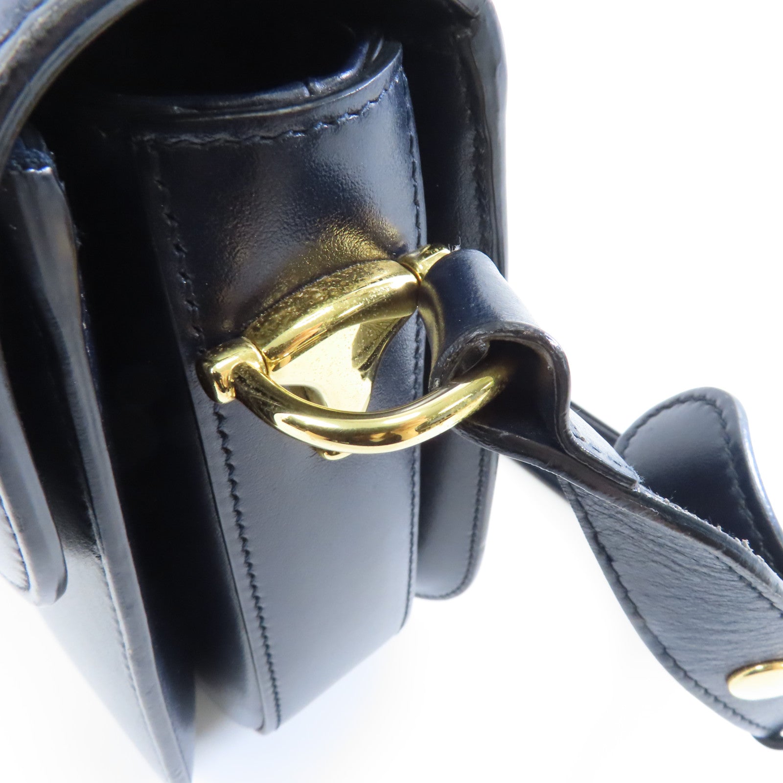 GUCCI 【激減優惠】牛皮皮革/絨面革Horsebit 1955金扣肩背袋深藍色