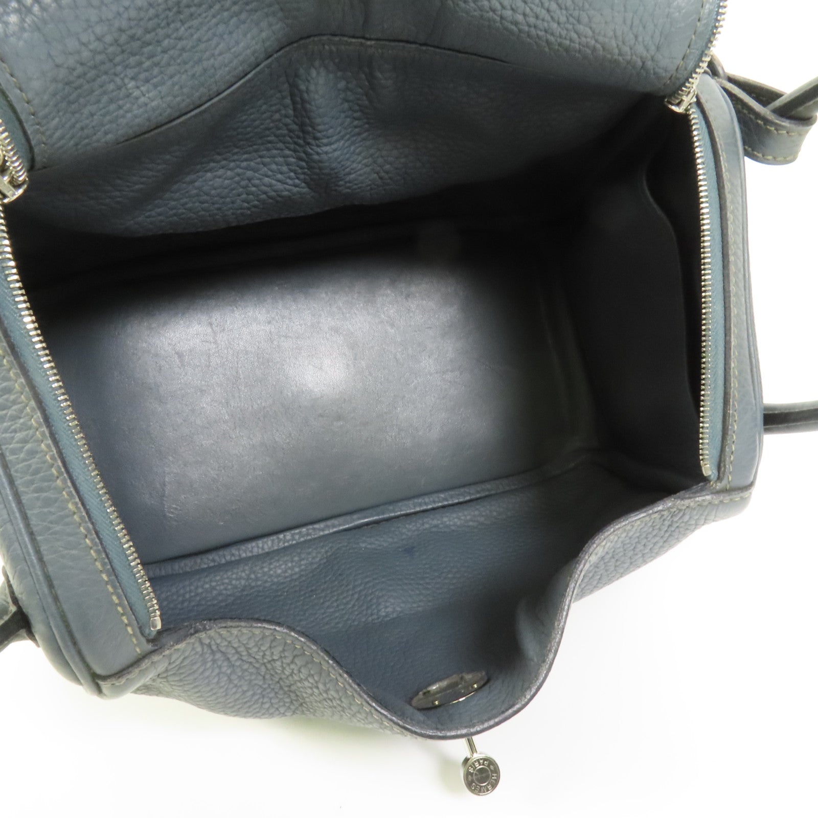 HERMES Clemence皮革Lindy 26銀扣手挽肩背兩用袋Bleu Orage