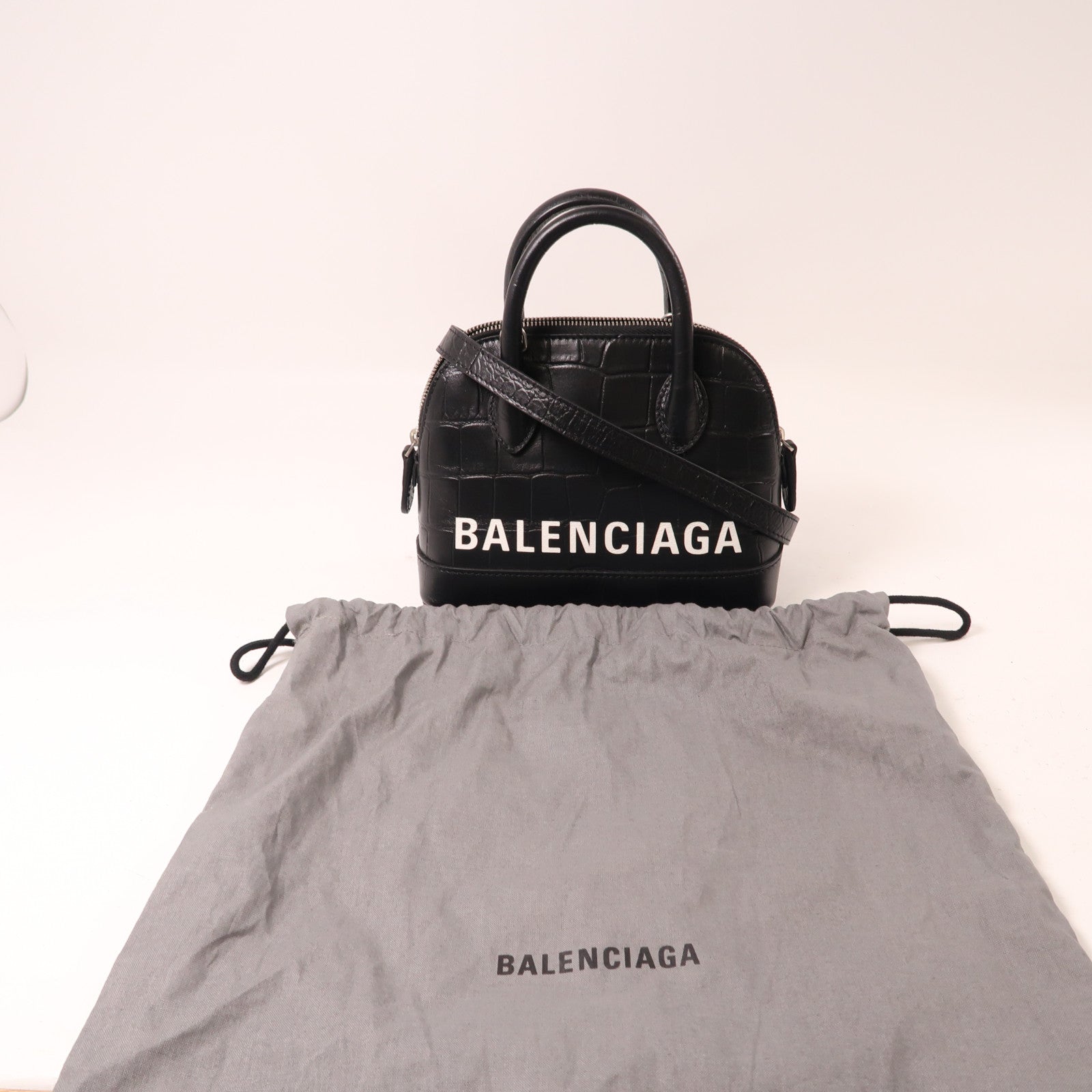 BALENCIAGA 牛皮皮革Ville銀扣手挽肩背兩用袋黑色